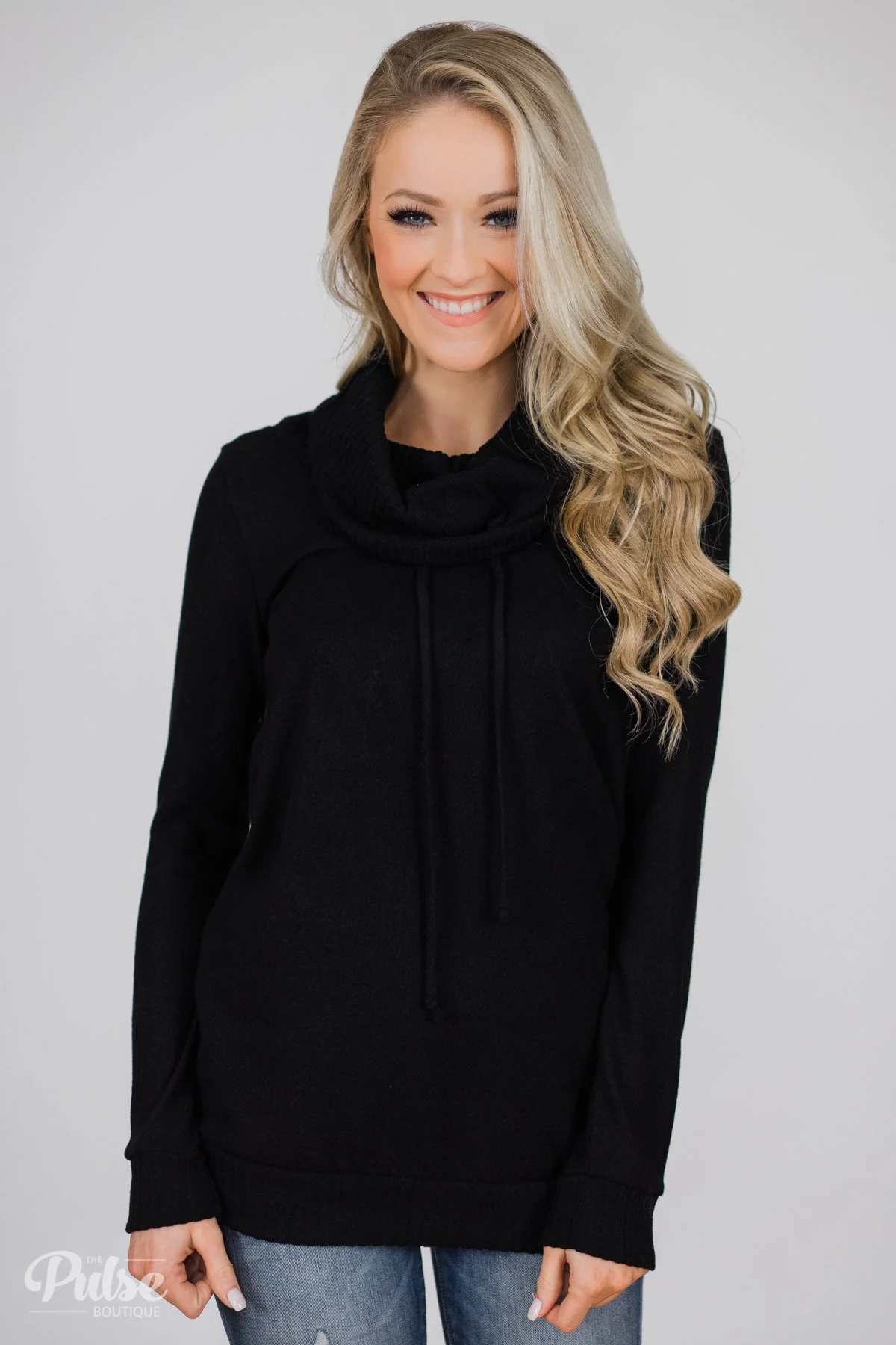 Solid Black Soft Cowl Neck Top - Image 5