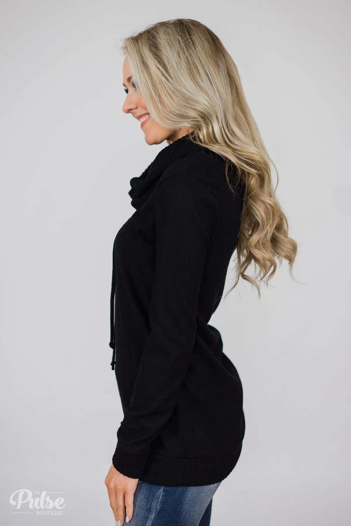 Solid Black Soft Cowl Neck Top - Image 6
