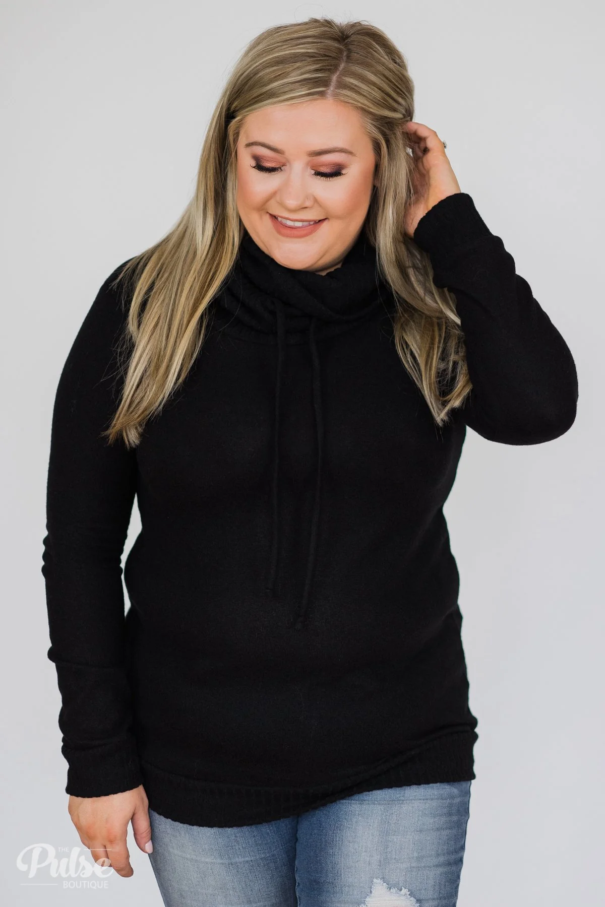 Solid Black Soft Cowl Neck Top - Image 8