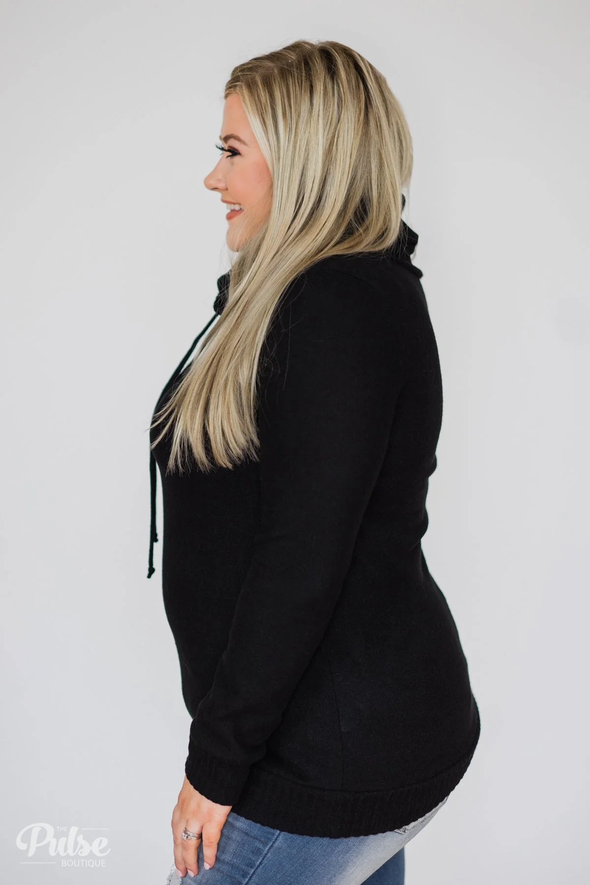 Solid Black Soft Cowl Neck Top - Image 9