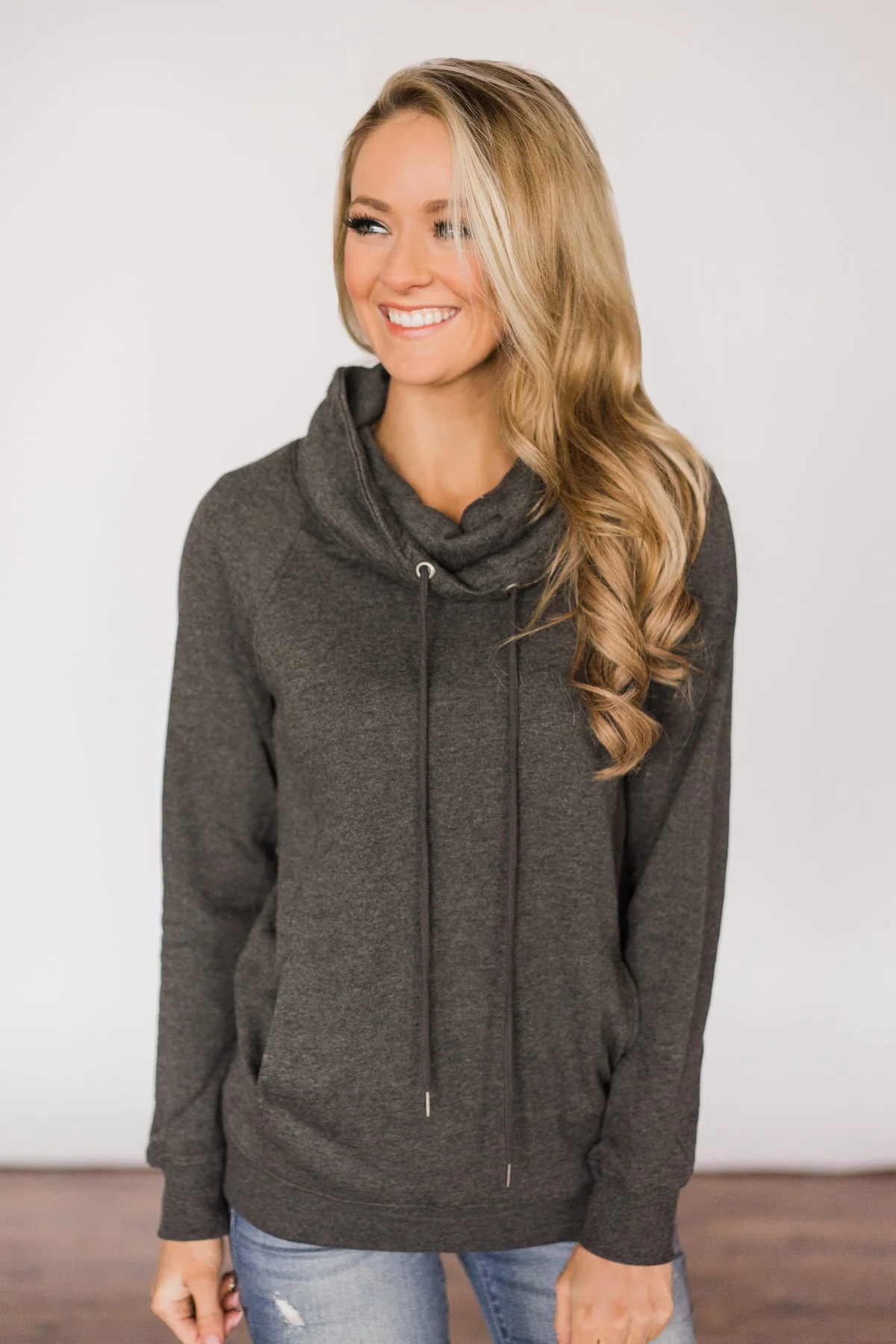 Solid Charcoal Cowl Neck Top - Image 3