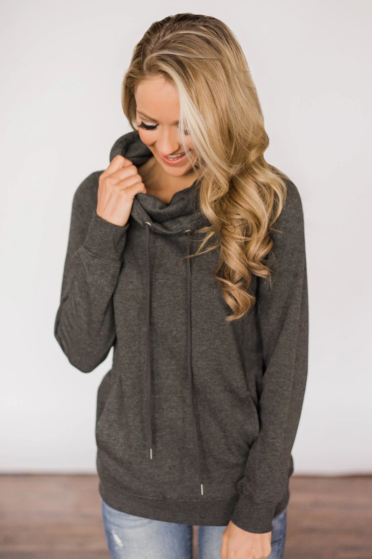 Solid Charcoal Cowl Neck Top - Image 4