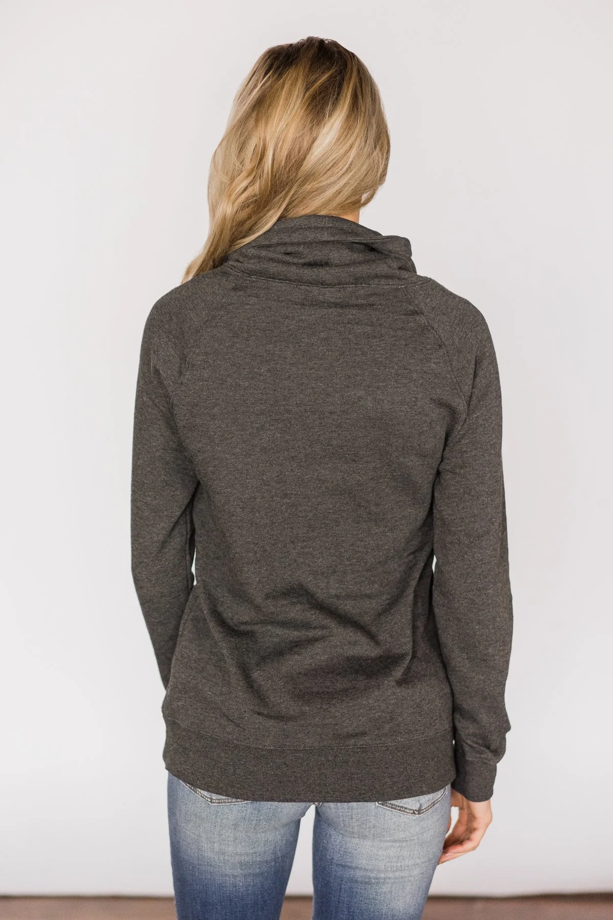 Solid Charcoal Cowl Neck Top - Image 5