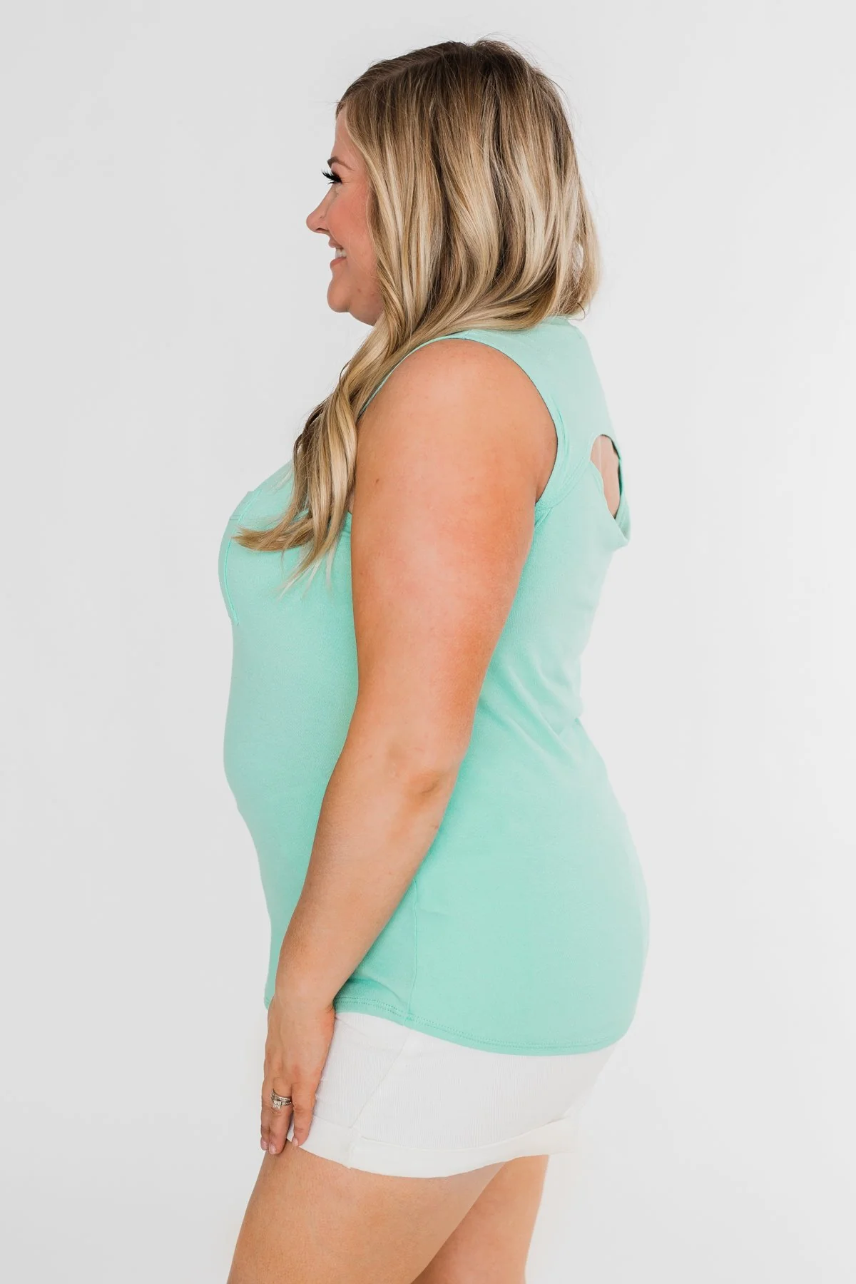 Solid Pocket Tank Top- Aqua - Image 9