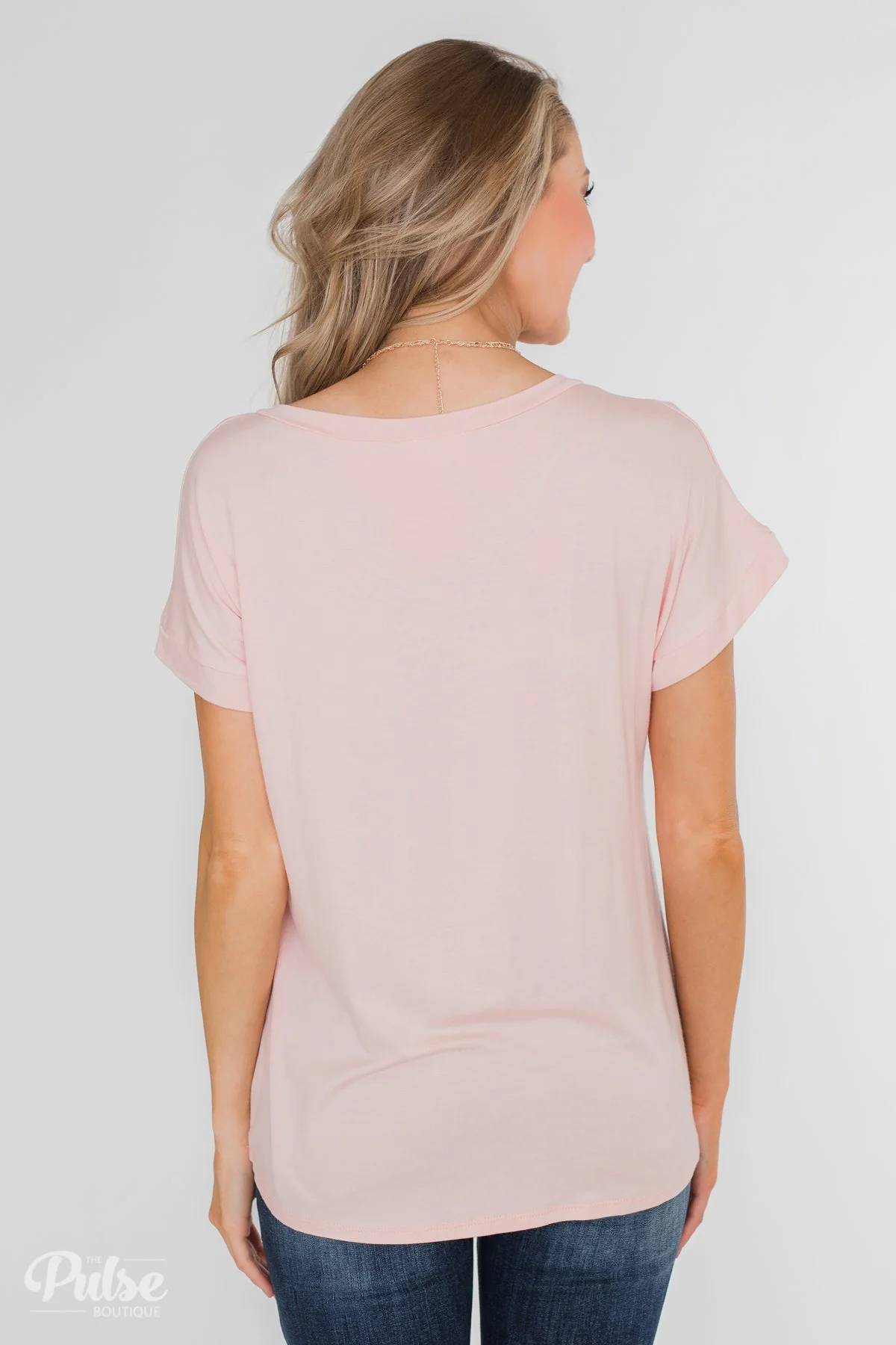 Solid V-Neck Pocket Top- Blush - Image 10