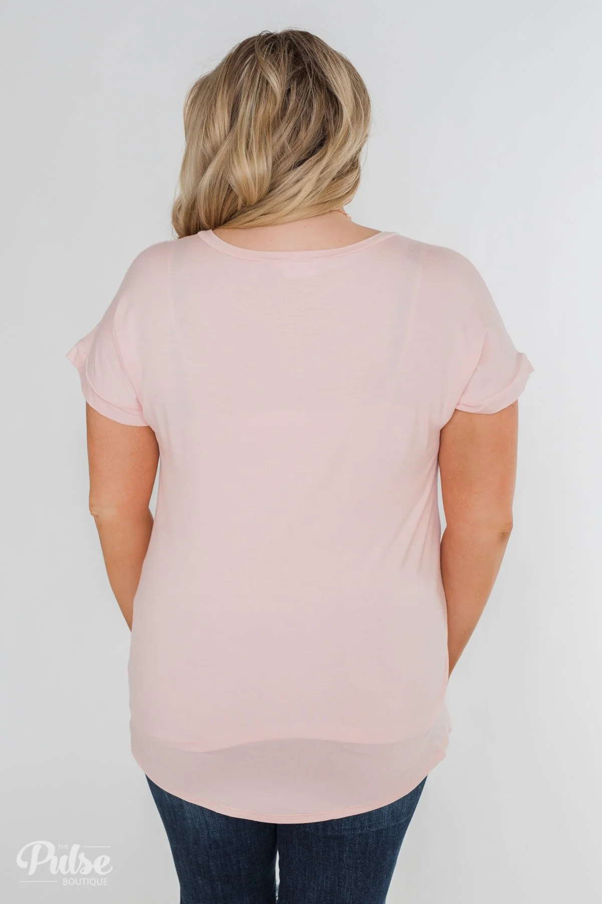Solid V-Neck Pocket Top- Blush - Image 16