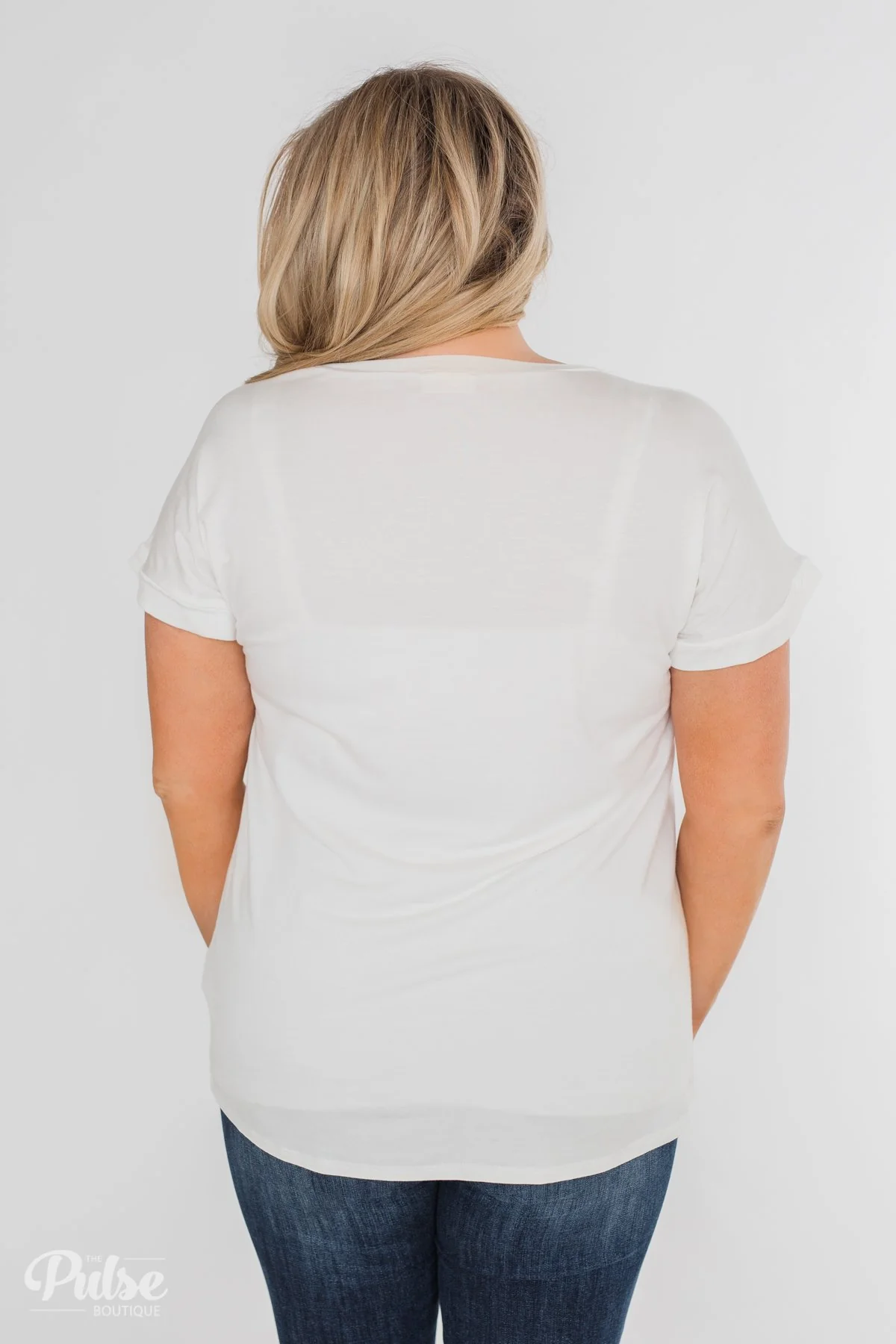 Solid V-Neck Pocket Top- Ivory - Image 11