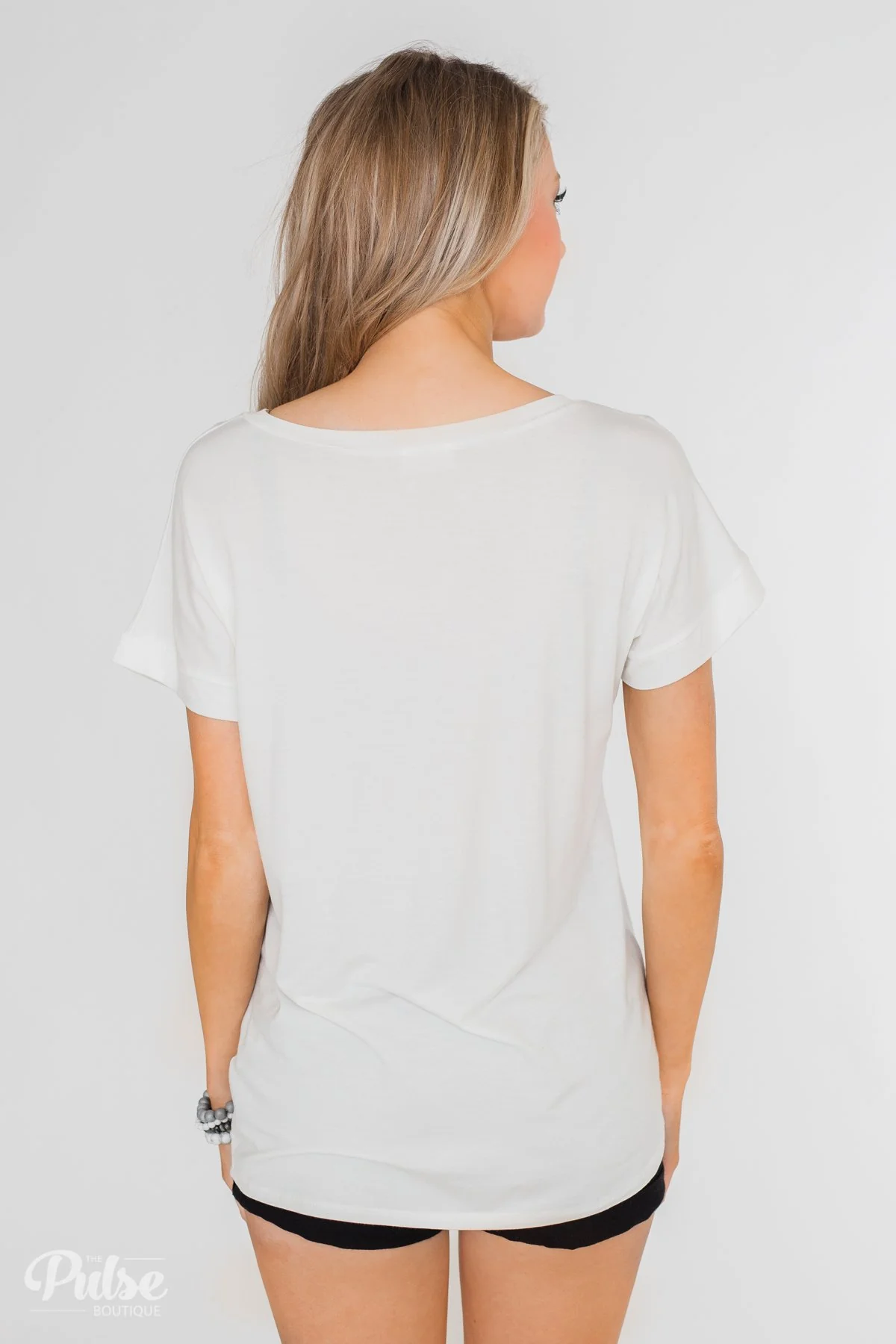 Solid V-Neck Pocket Top- Ivory - Image 12