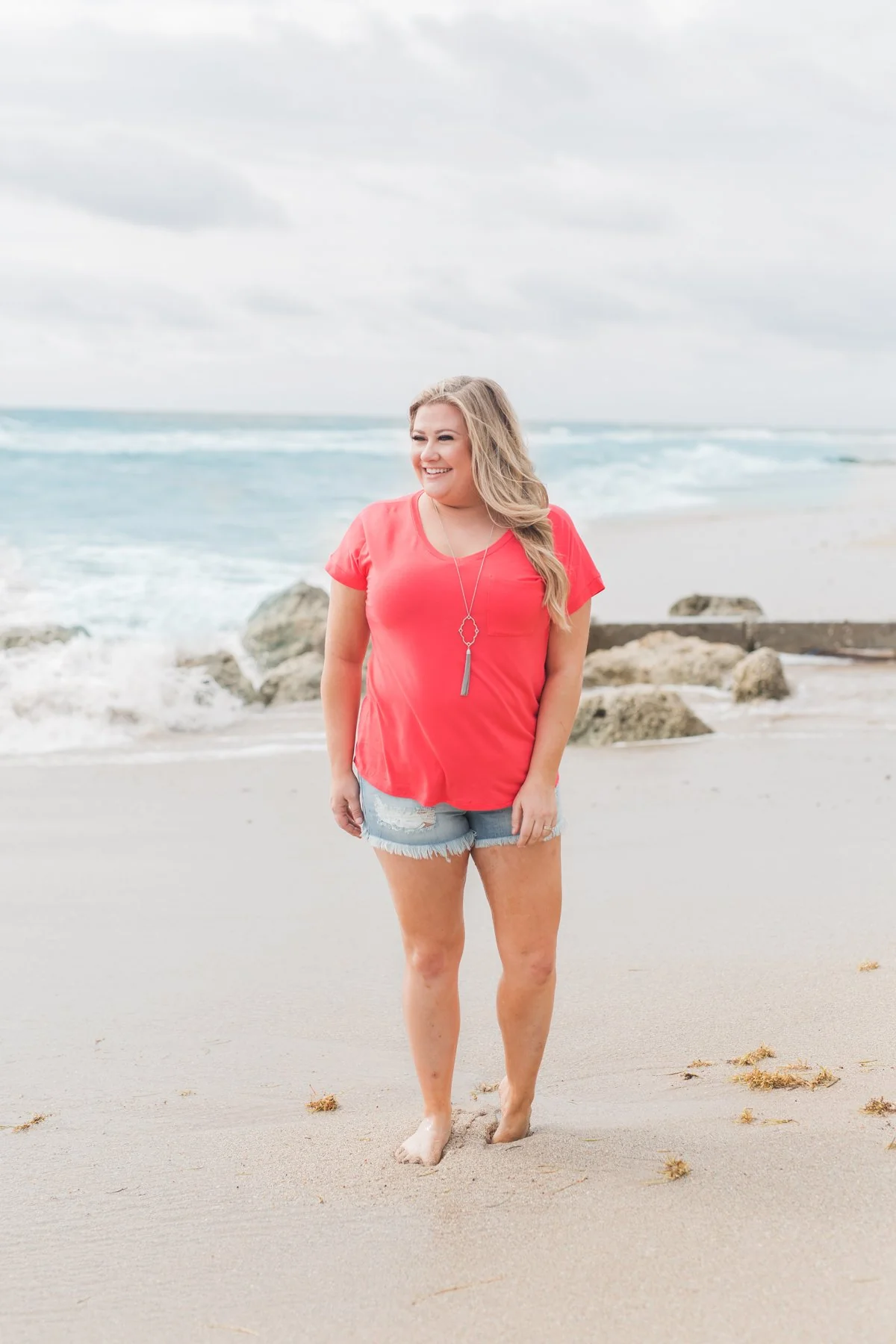 Solid V-Neck Pocket Top- Strawberry Pink - Image 15