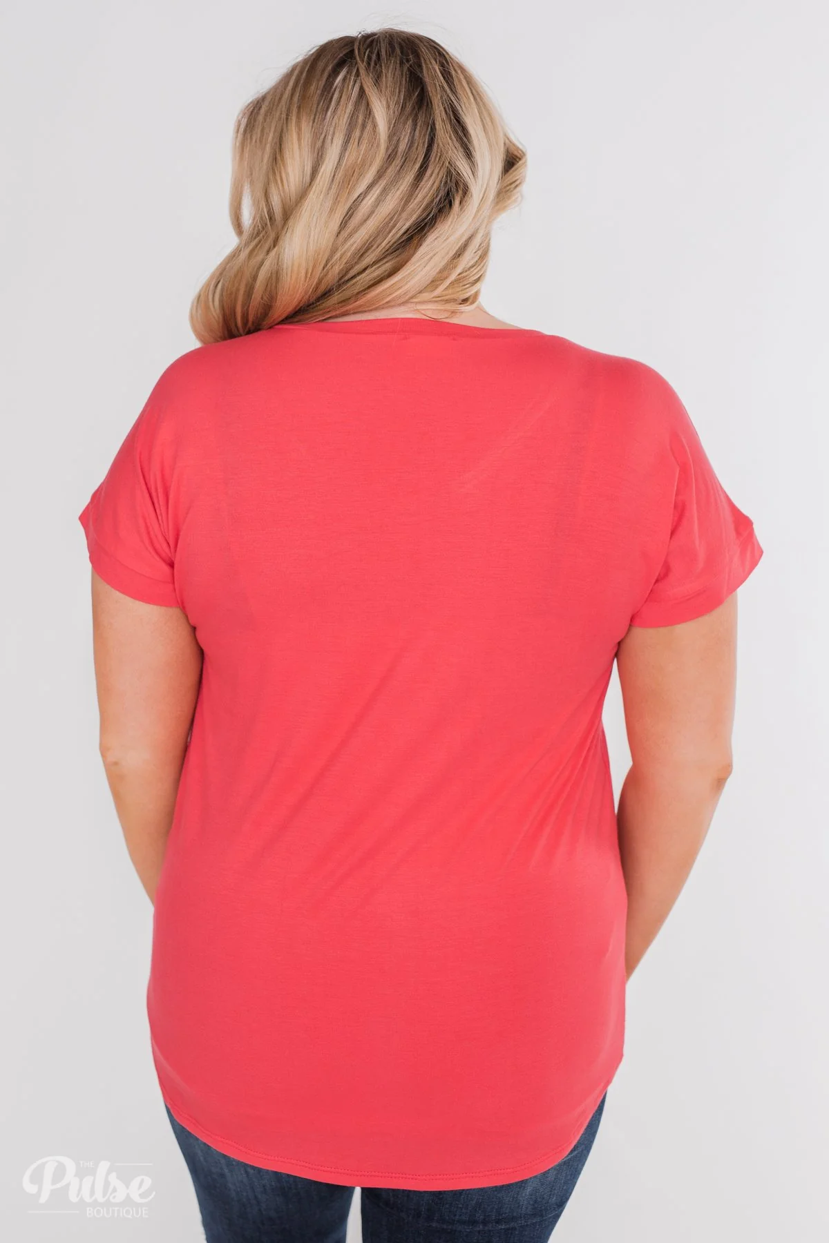 Solid V-Neck Pocket Top- Strawberry Pink - Image 21