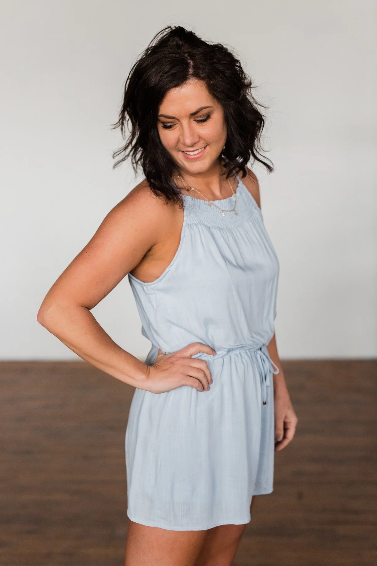 Somebody Told Me Sleeveless Romper- Light Blue - Image 3