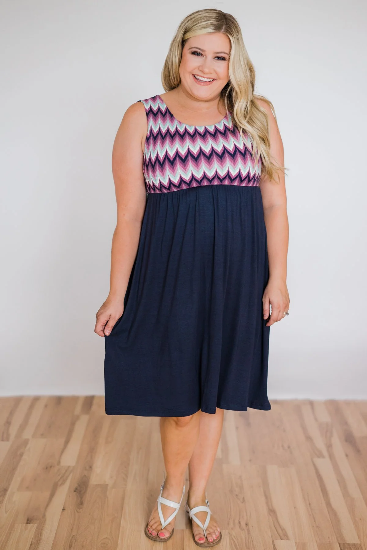 Someone Like You Chevron Dress- Navy