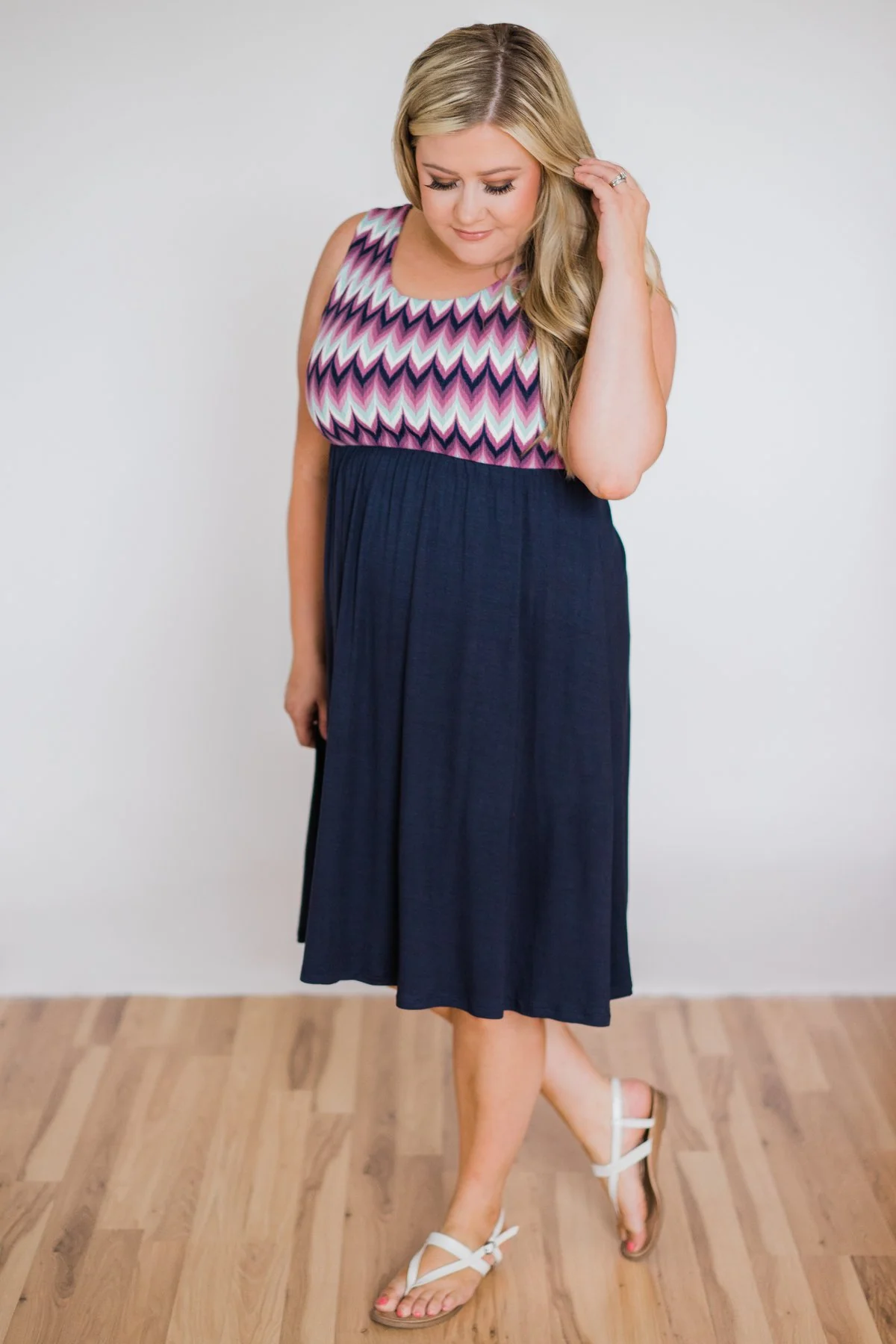 Someone Like You Chevron Dress- Navy - Image 2