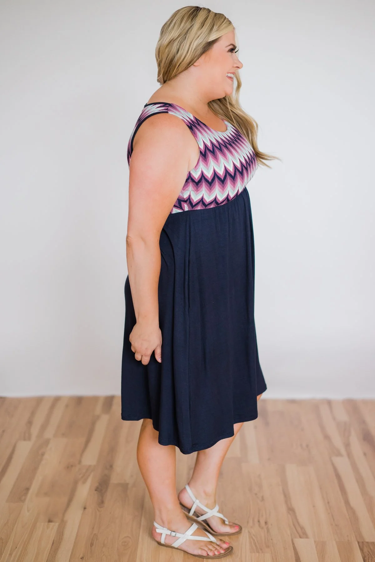 Someone Like You Chevron Dress- Navy - Image 5