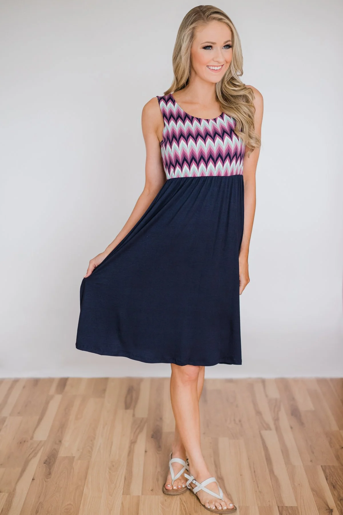Someone Like You Chevron Dress- Navy - Image 6