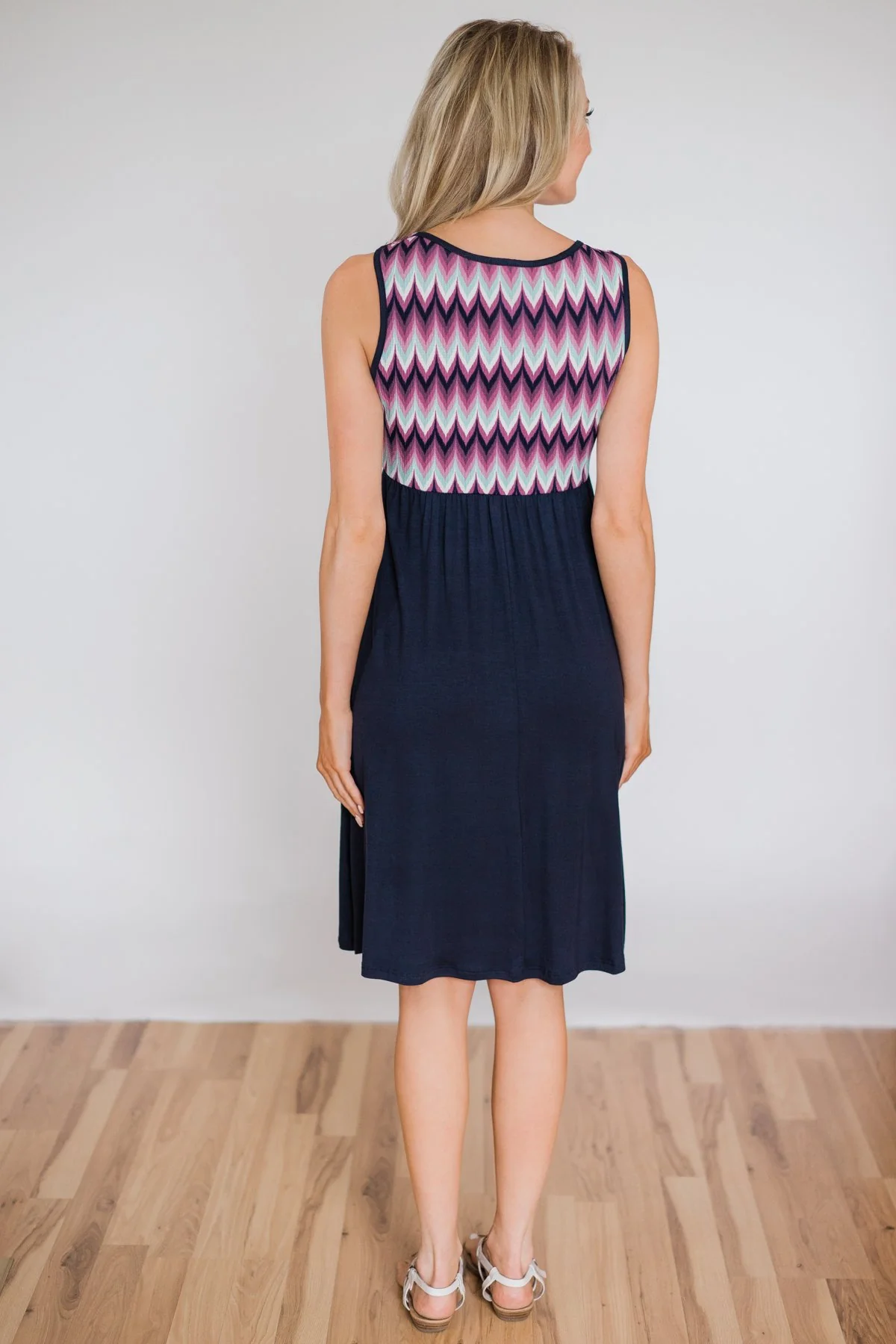 Someone Like You Chevron Dress- Navy - Image 9