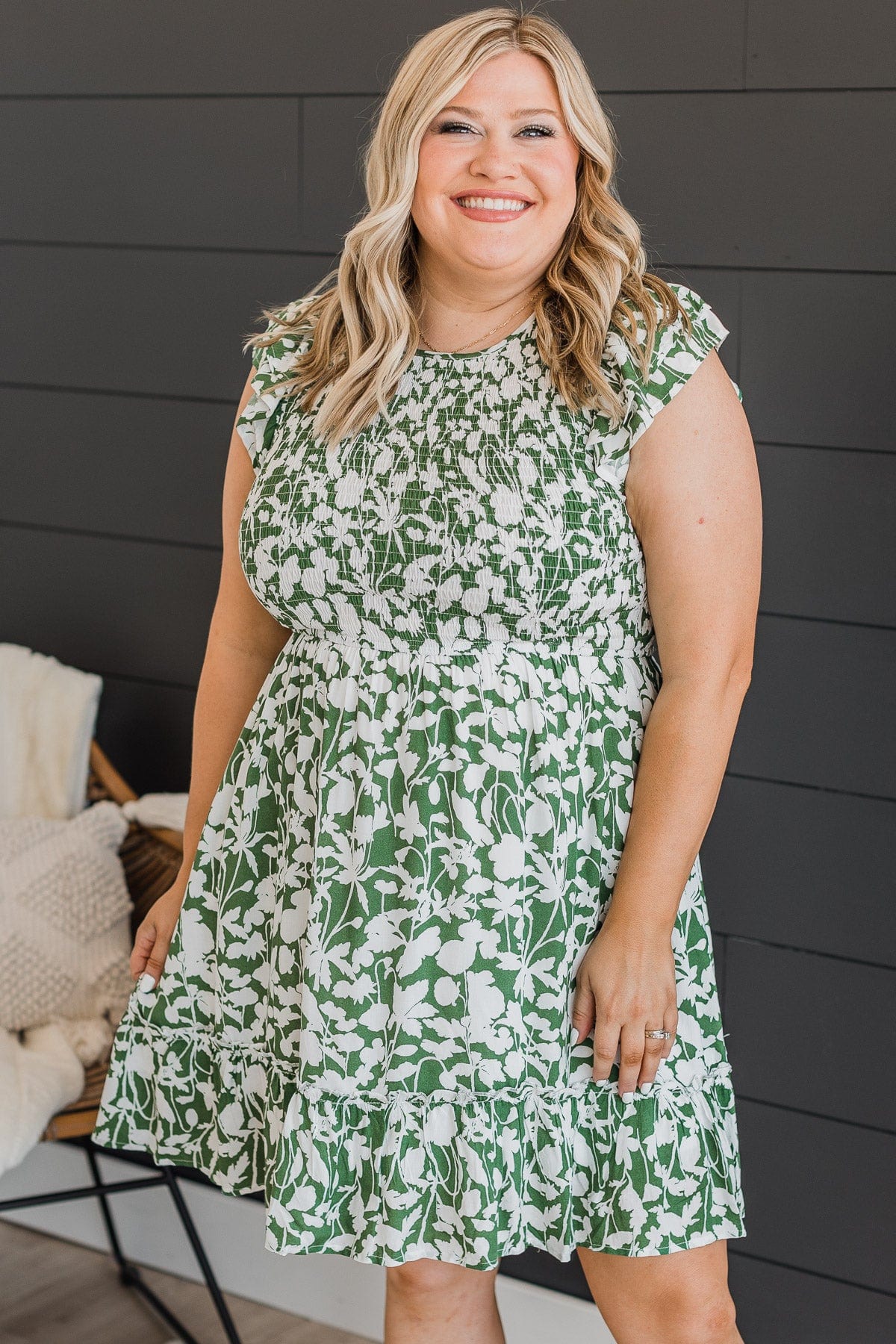 Someone To Love Floral Dress- Green & Ivory - Image 4
