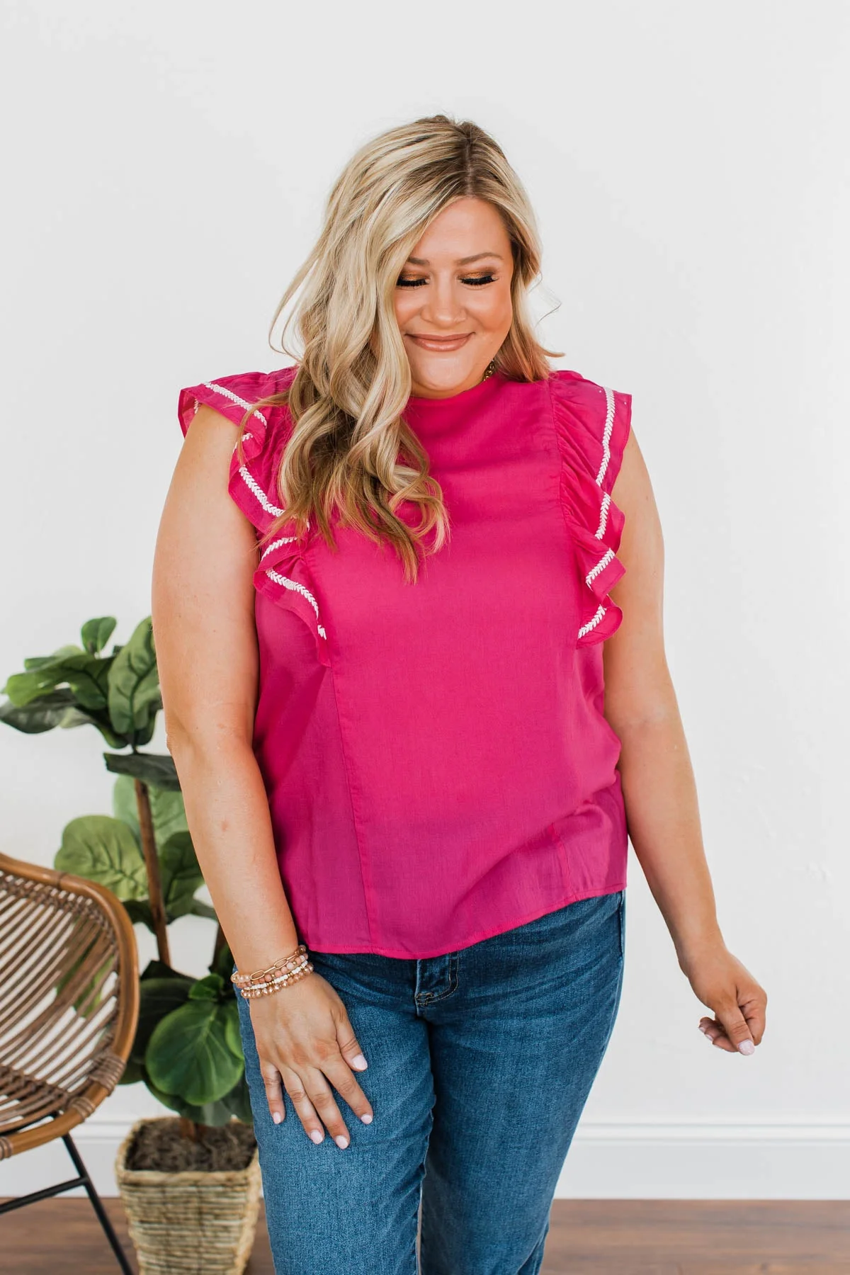 Someone You Adore Flutter Sleeve Blouse- Fuchsia - Image 4