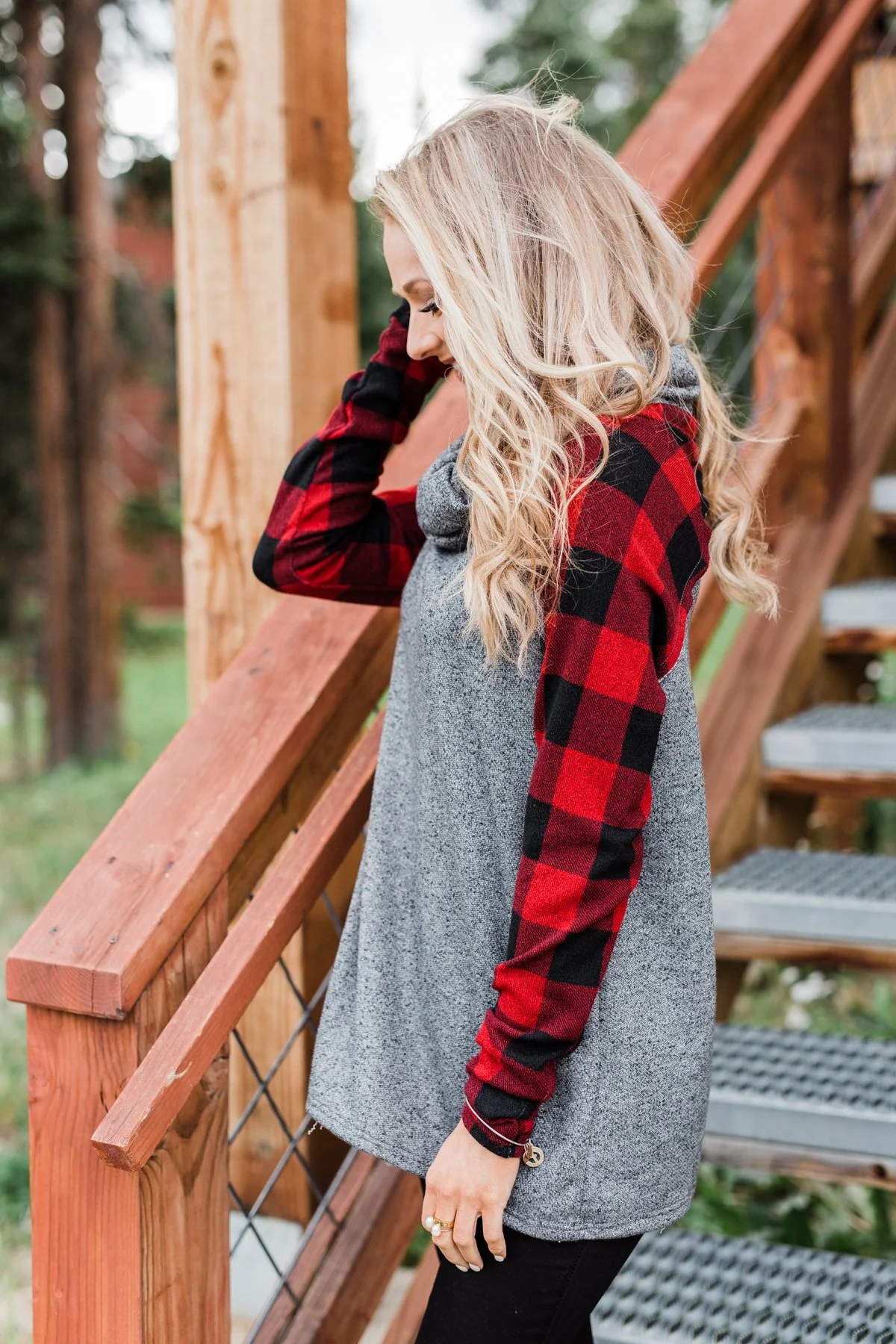 Something About Buffalo Plaid Cowl Neck Top- Grey - Image 9