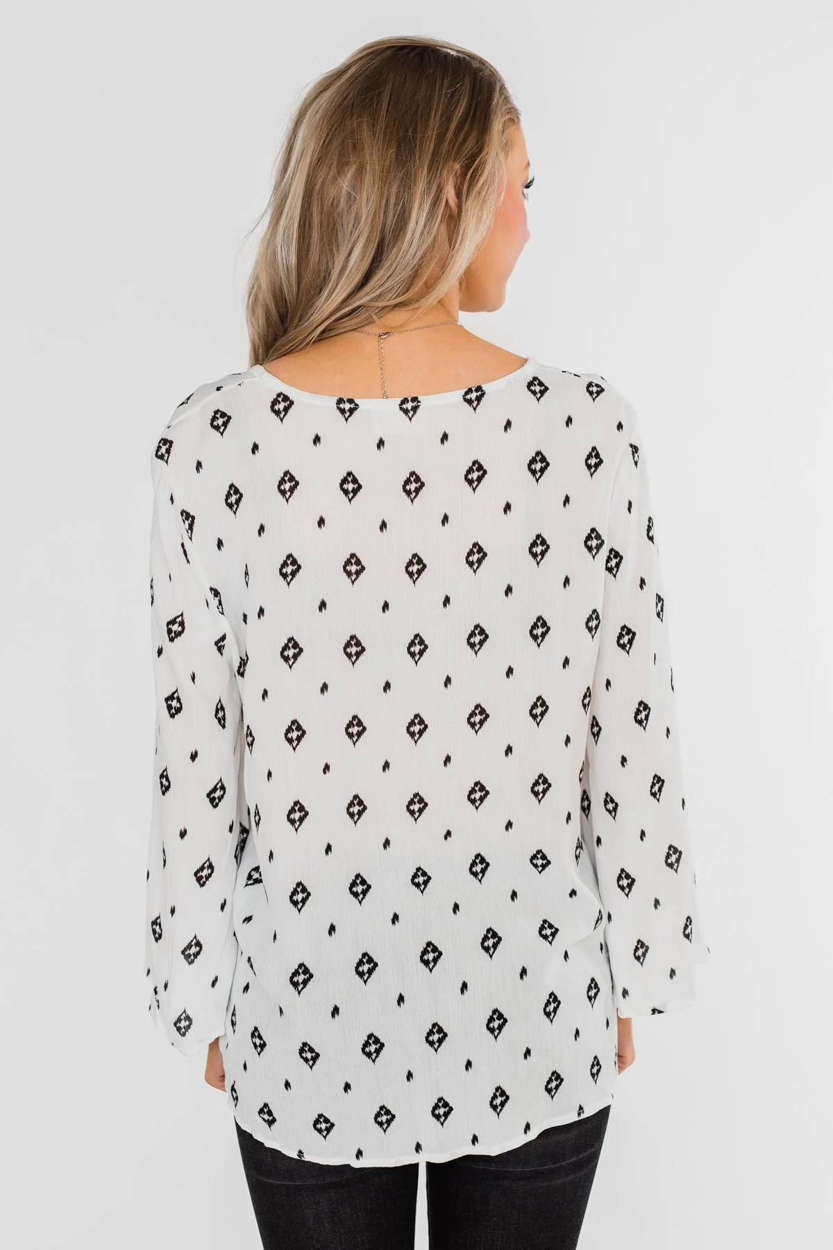 Something About You Printed Tie Blouse- White - Image 16