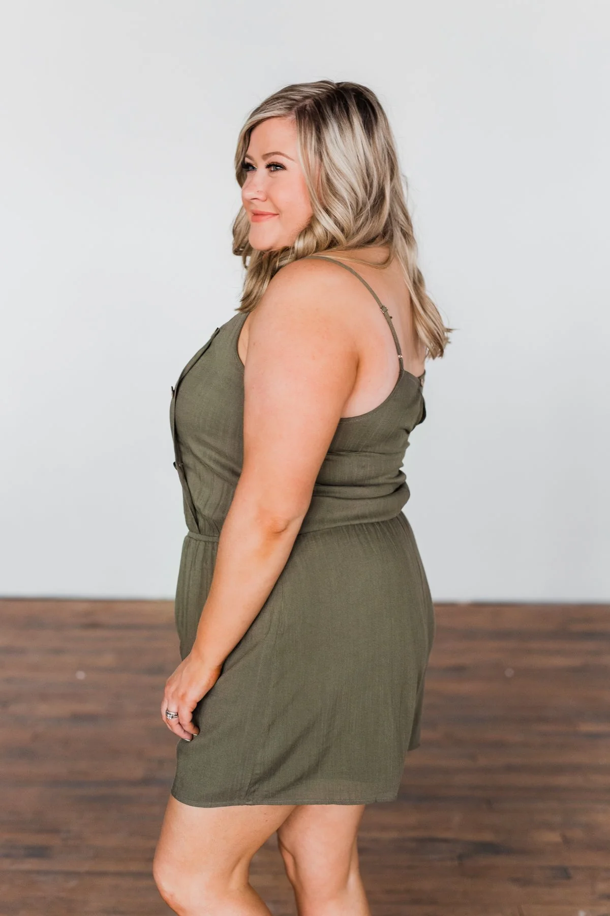 Something Between Us Button Romper- Olive - Image 10