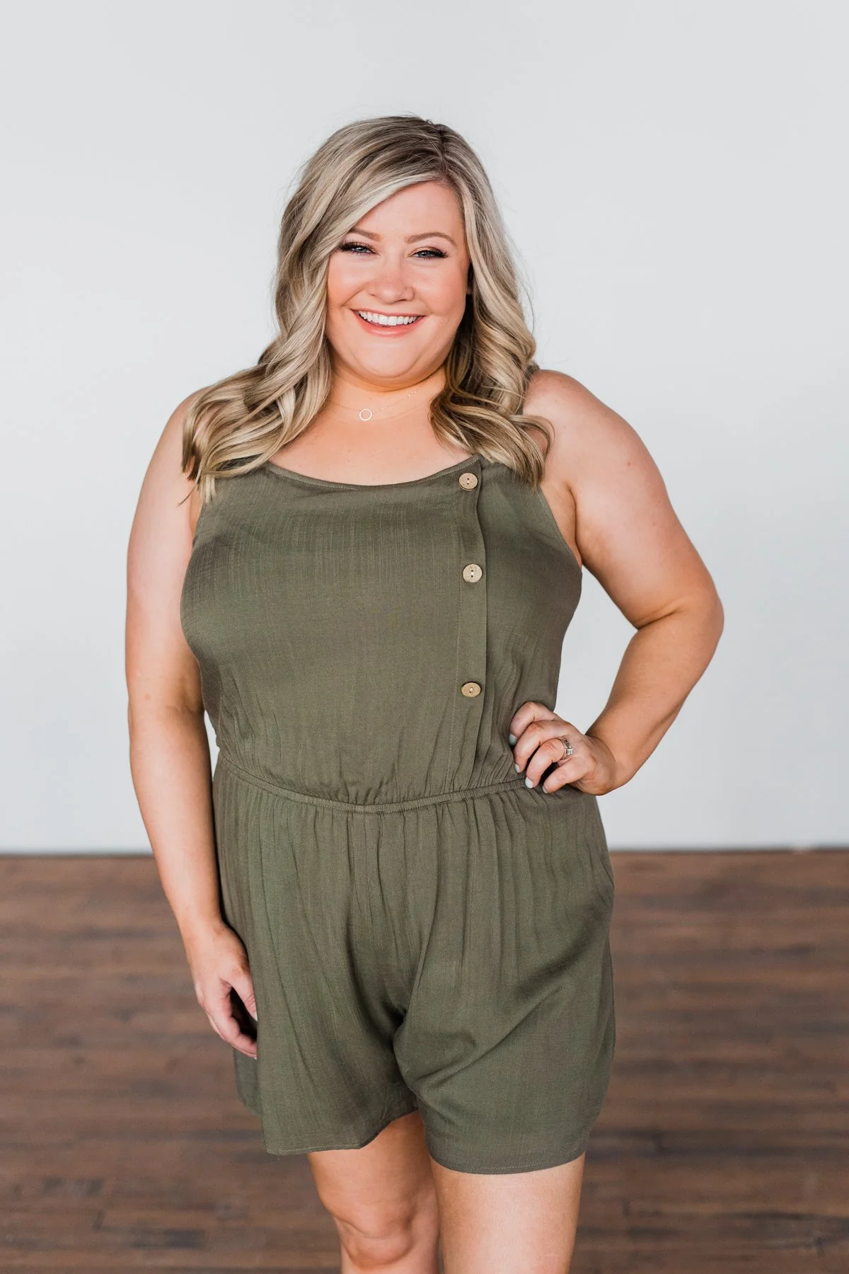 Something Between Us Button Romper- Olive - Image 4