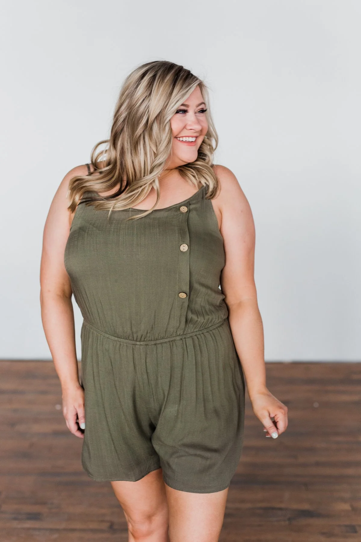 Something Between Us Button Romper- Olive - Image 6