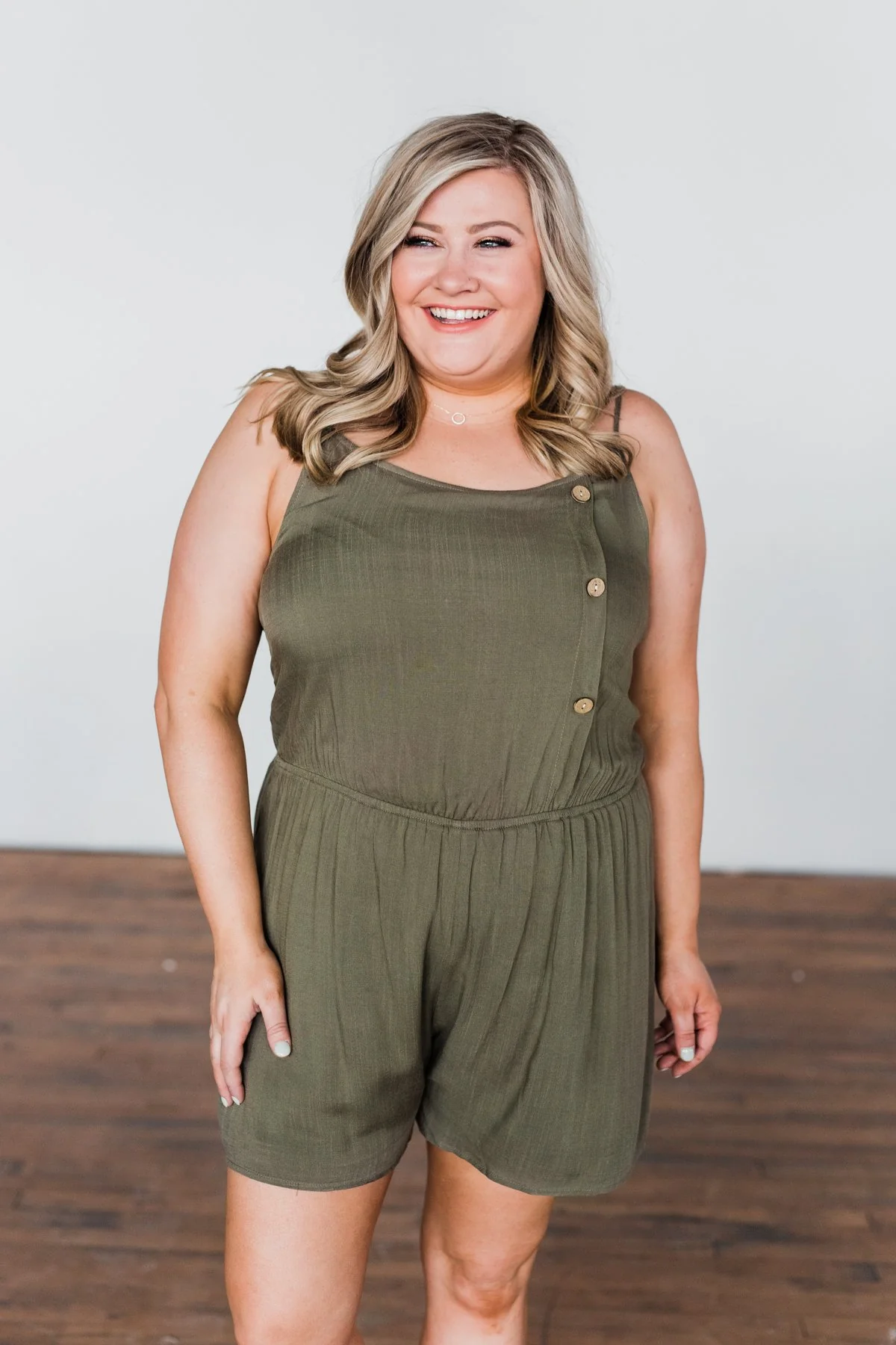 Something Between Us Button Romper- Olive - Image 8