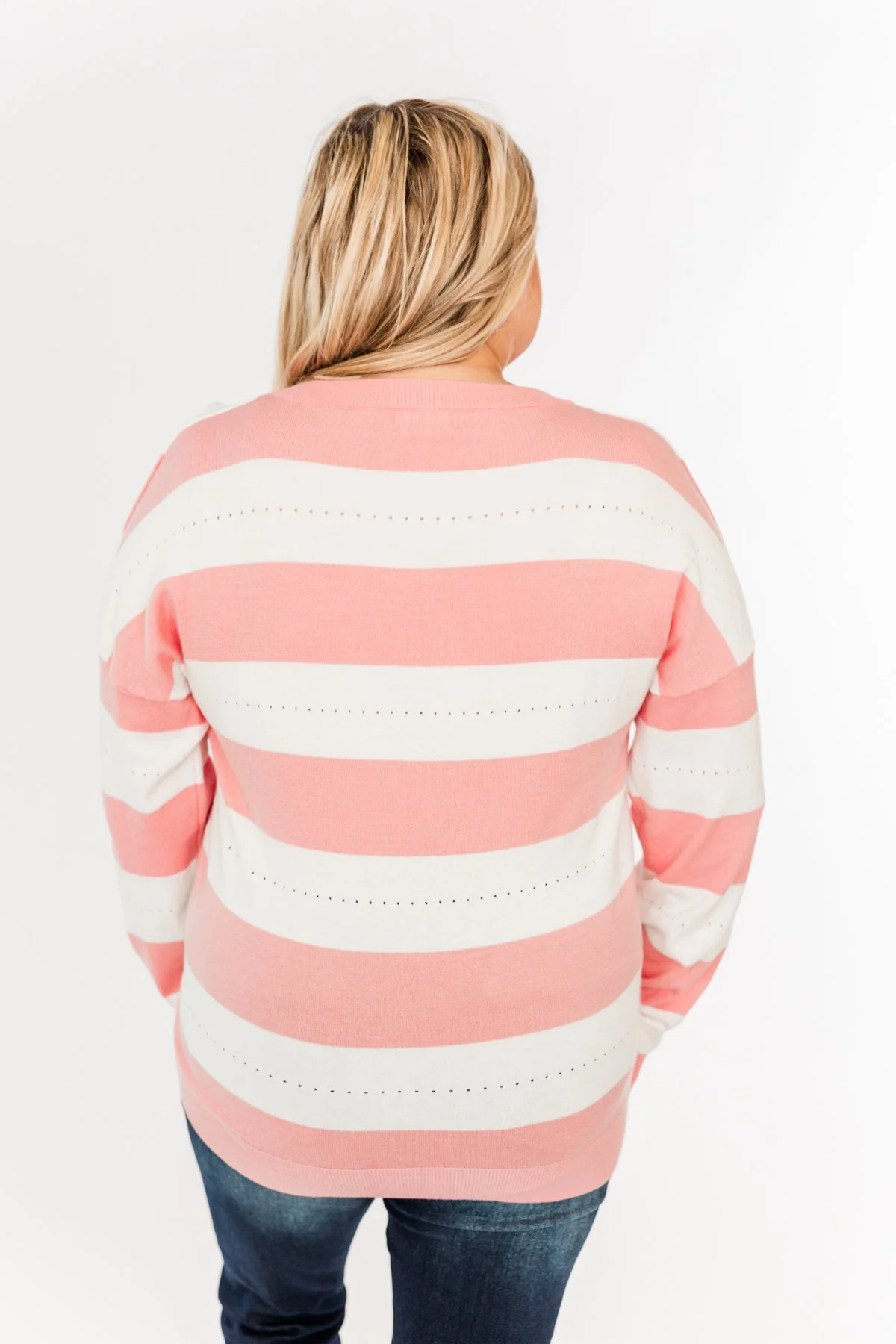 Something Lovely V-Neck Sweater- Flamingo Pink & Off-White - Image 9