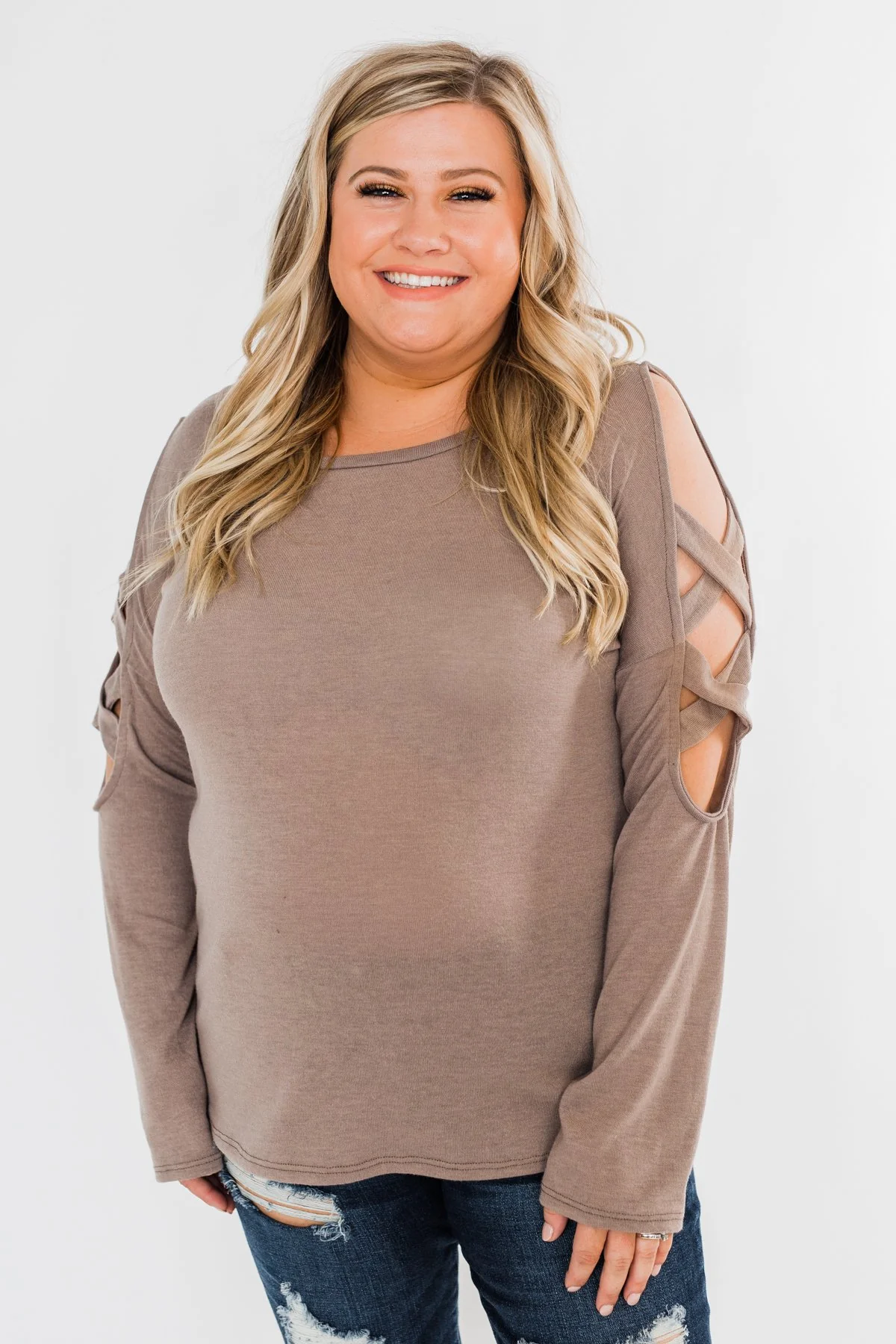 Something More Exciting Cold Shoulder Top- Mocha - Image 3