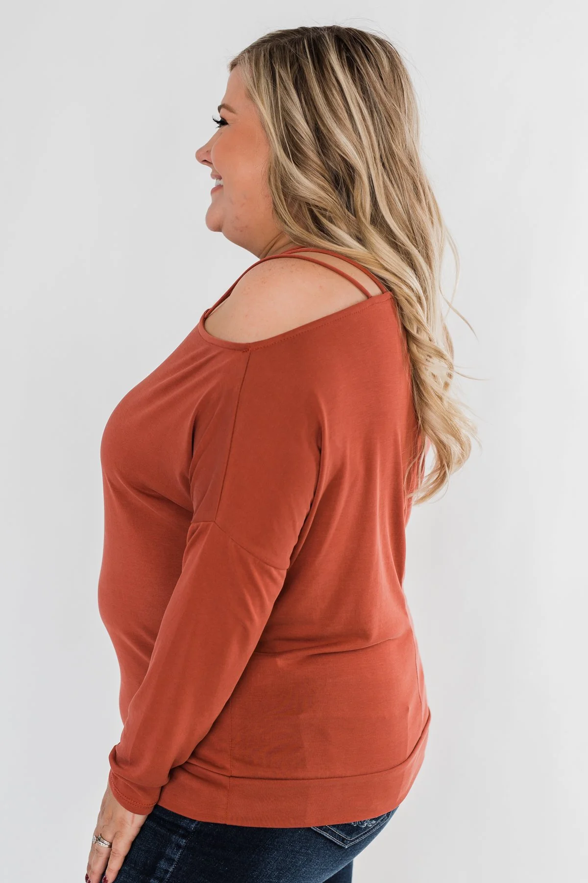 Something New Cold Shoulder Top- Soft Rust - Image 10