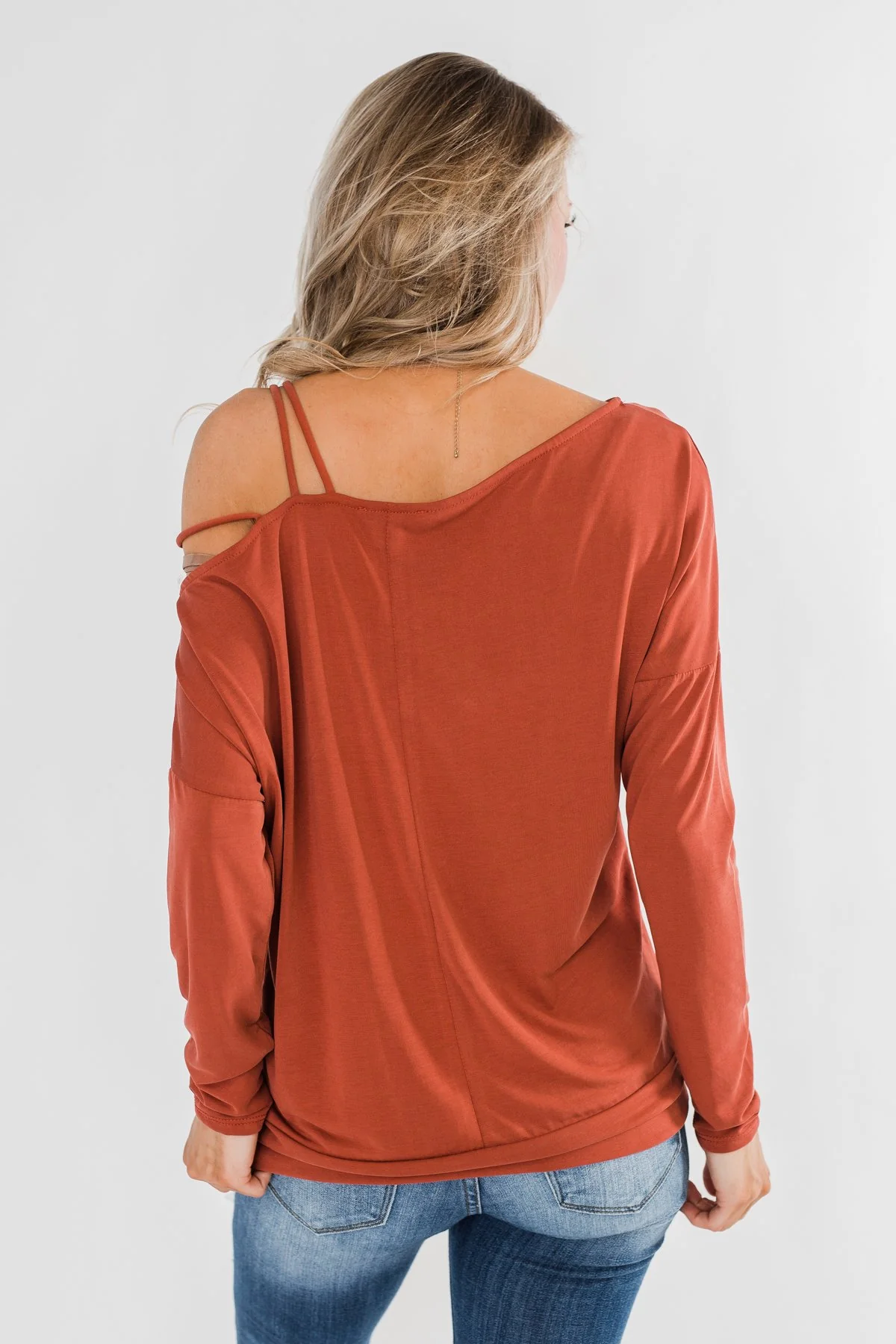 Something New Cold Shoulder Top- Soft Rust - Image 12