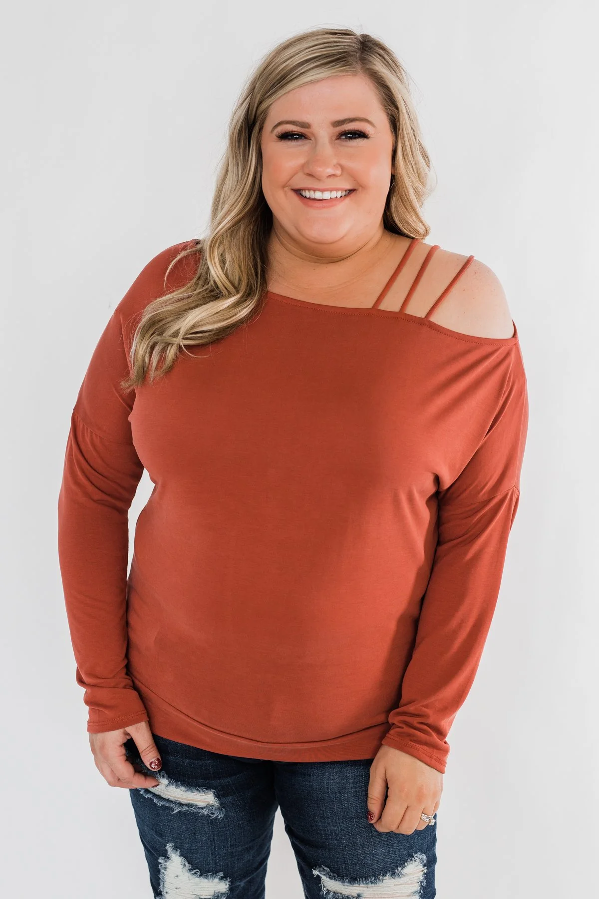 Something New Cold Shoulder Top- Soft Rust - Image 4