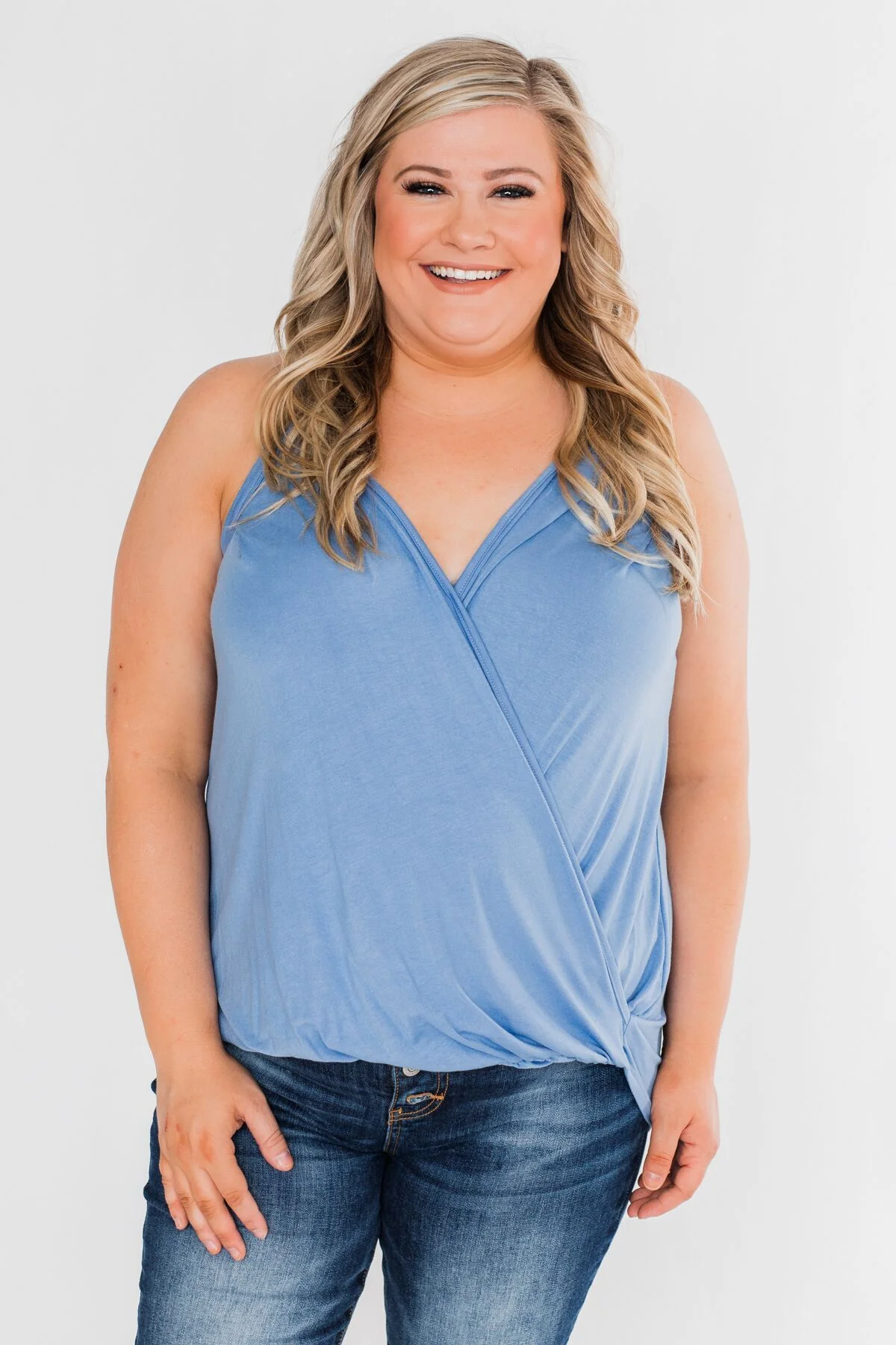Something Simple Wrap Tank Top- Light Denim - Image 5