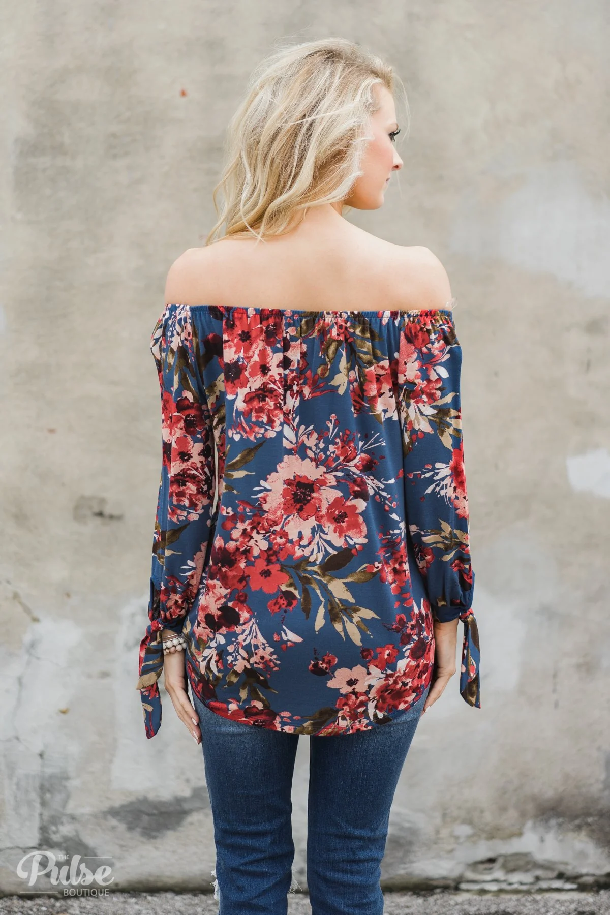 Something Special Floral Off the Shoulder Top- Blue - Image 9