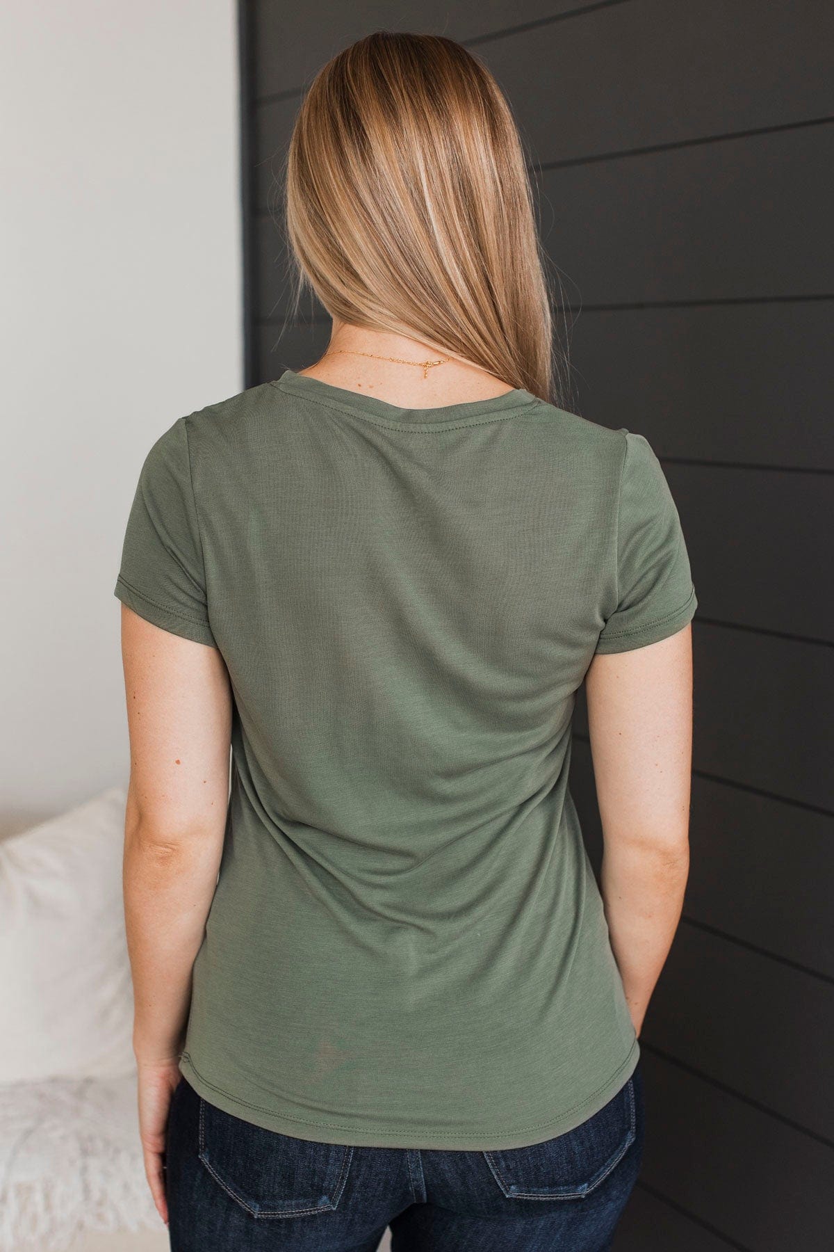 Something To Cling To V-Neck Top- Olive - Image 7