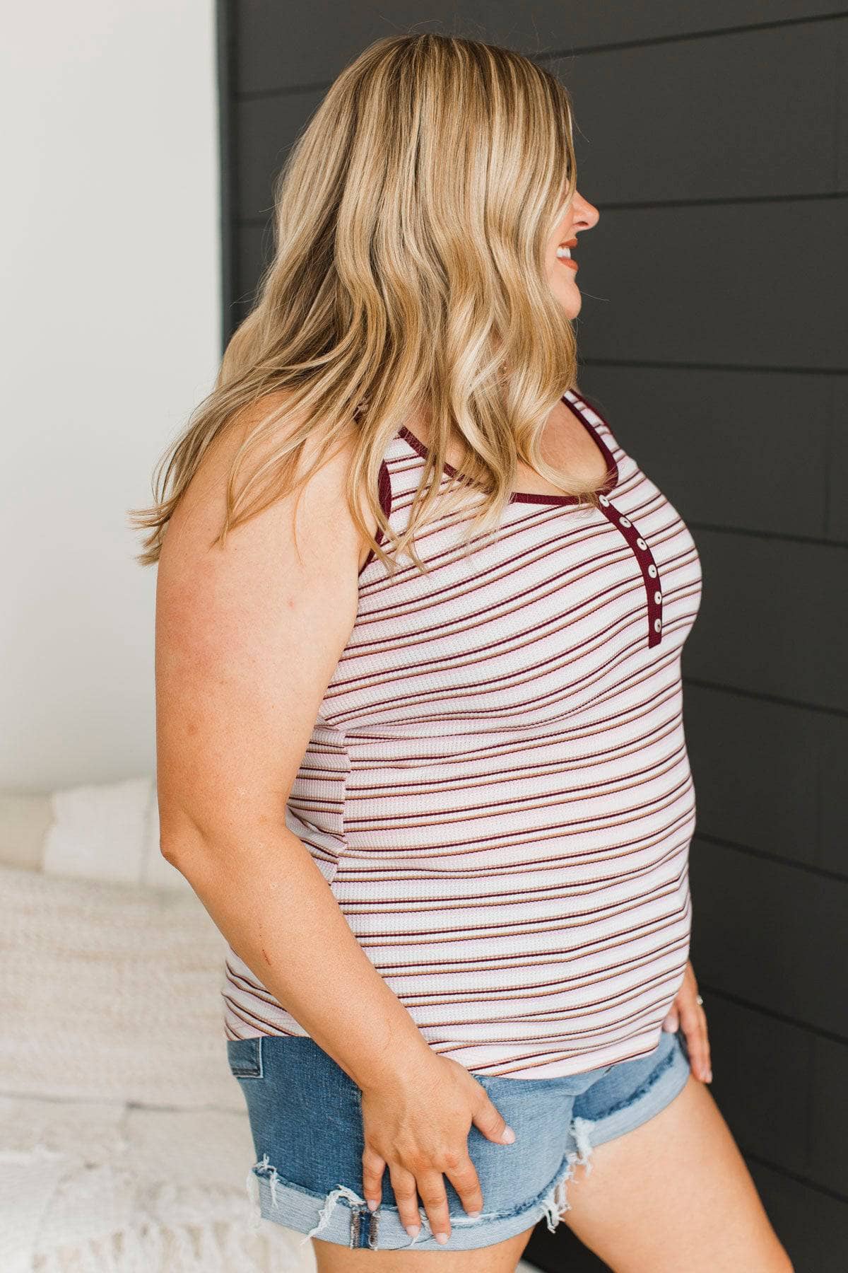 Something To Give Striped Tank Top- Cream & Maroon - Image 7