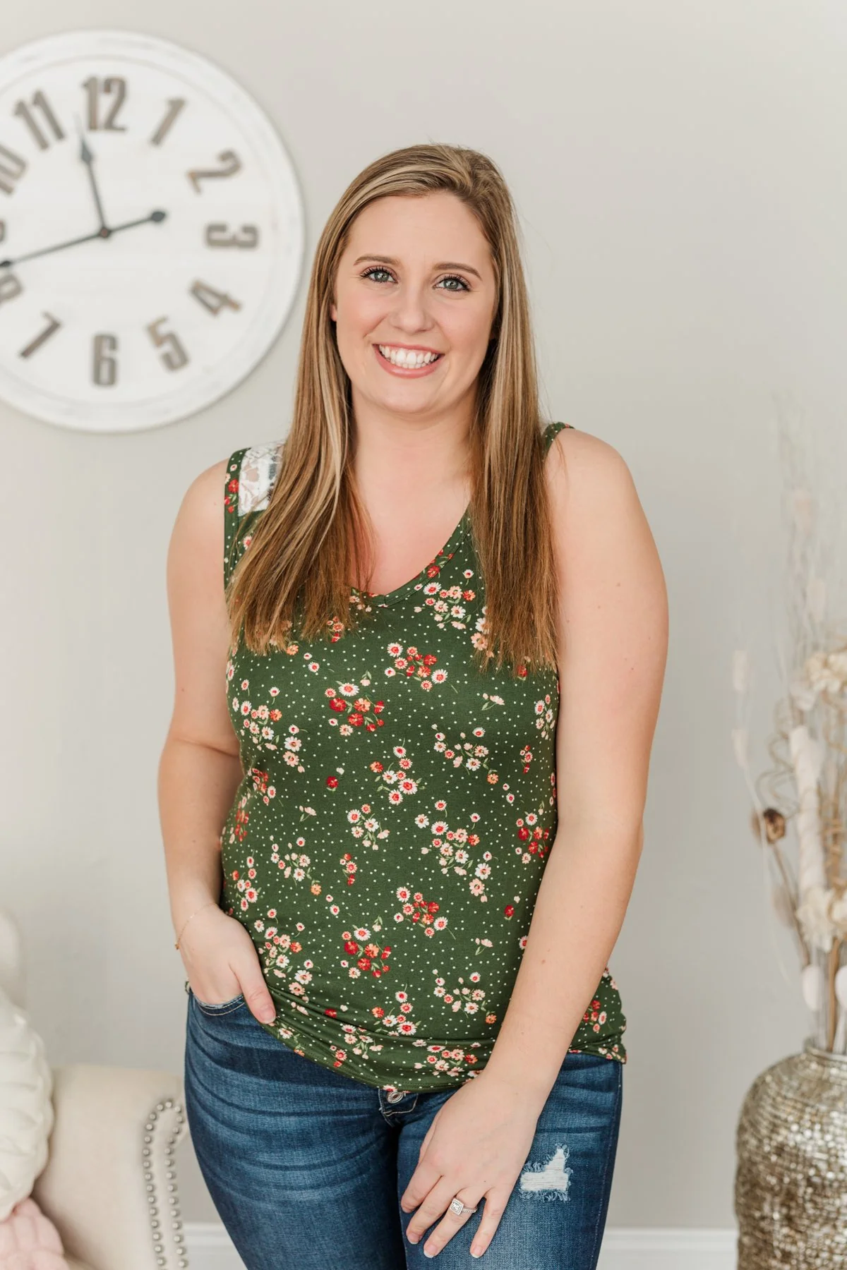 Sometime Soon Floral Tank- Olive & Ivory - Image 5
