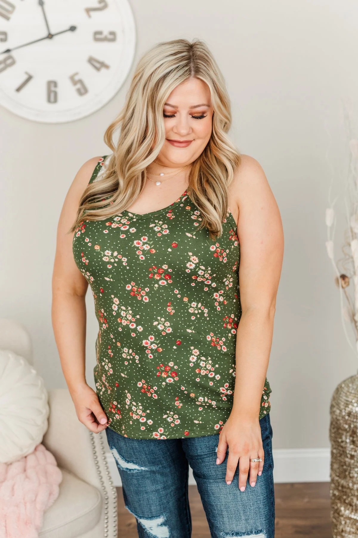 Sometime Soon Floral Tank- Olive & Ivory - Image 6