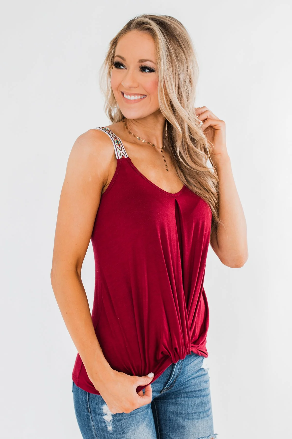 Somewhere Next To You Twist Tank Top- Burgundy - Image 9