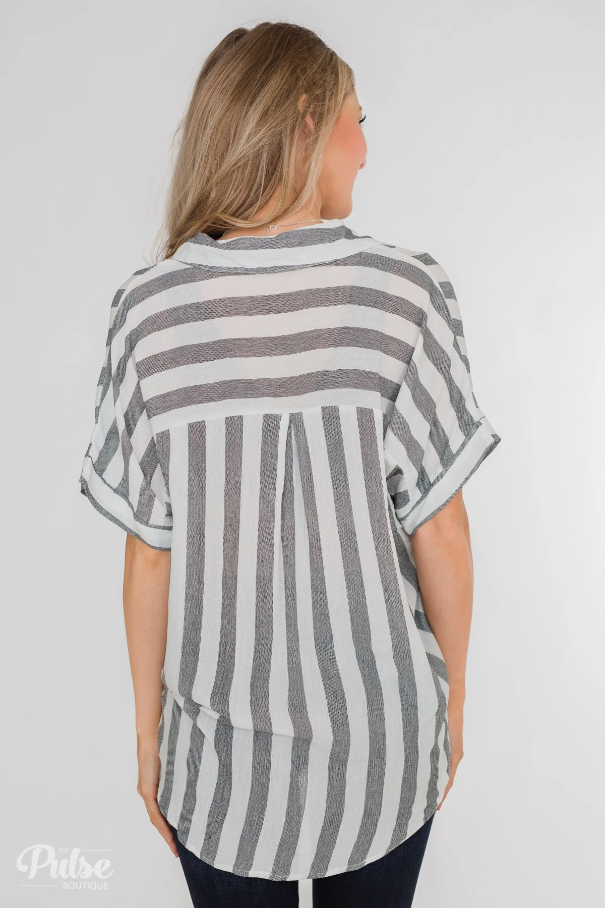 Somewhere Only We Know Striped Top- Grey & White - Image 10