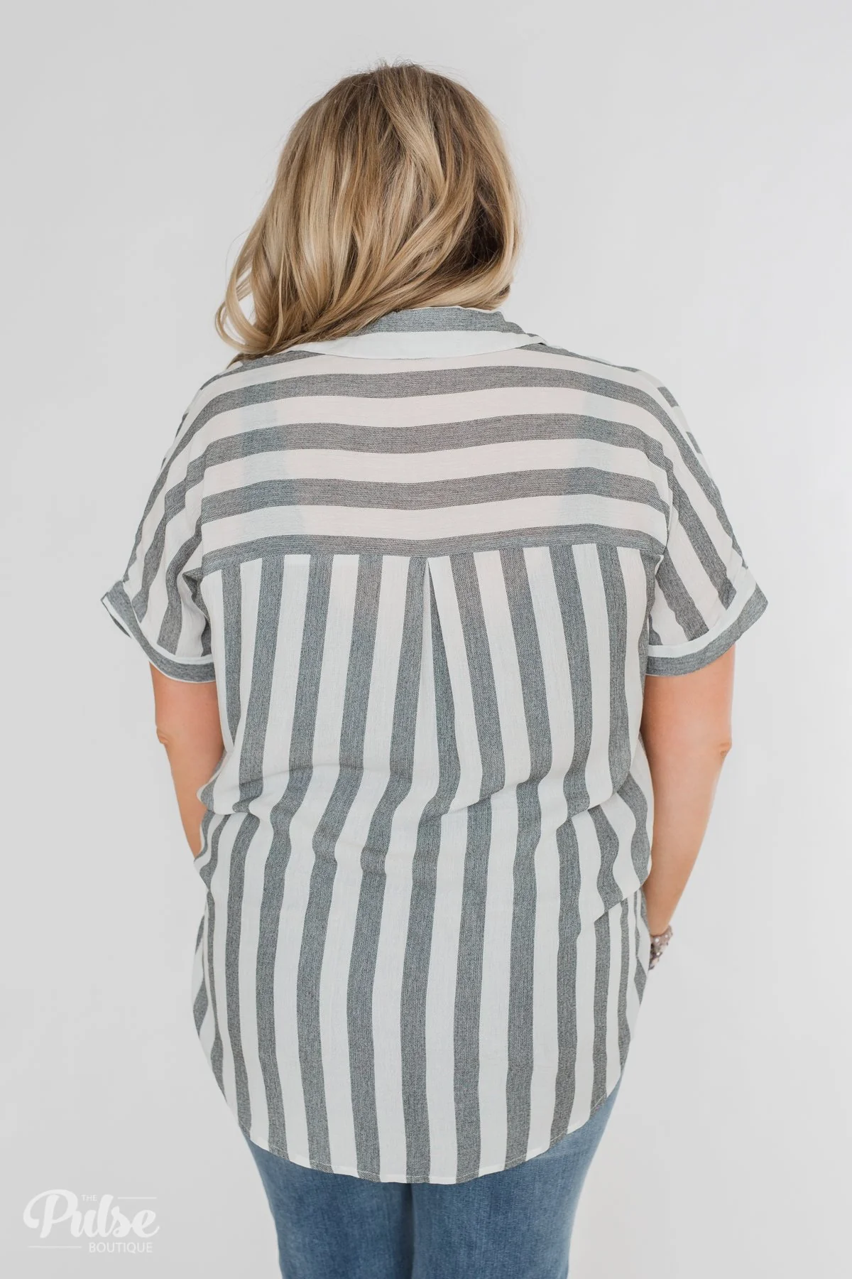 Somewhere Only We Know Striped Top- Grey & White - Image 7