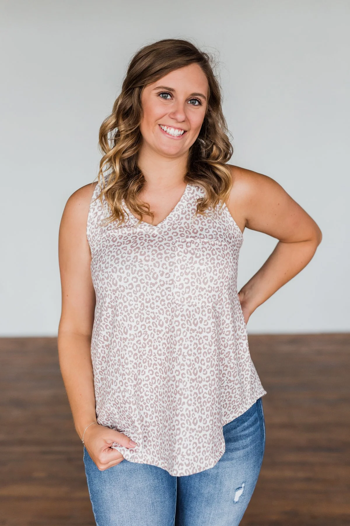 Somewhere Out There Leopard Tank Top- Ivory & Camel - Image 2