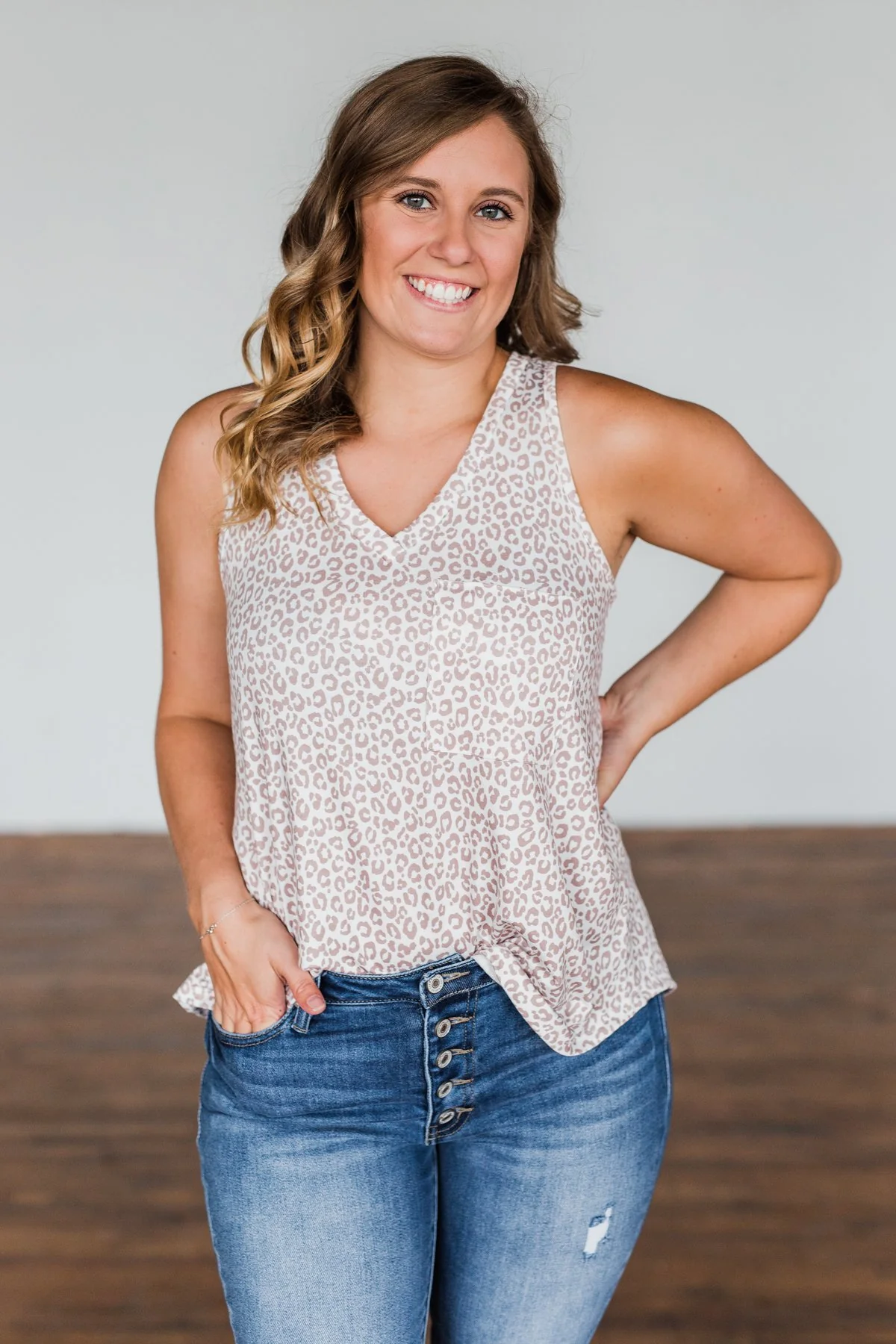 Somewhere Out There Leopard Tank Top- Ivory & Camel - Image 9