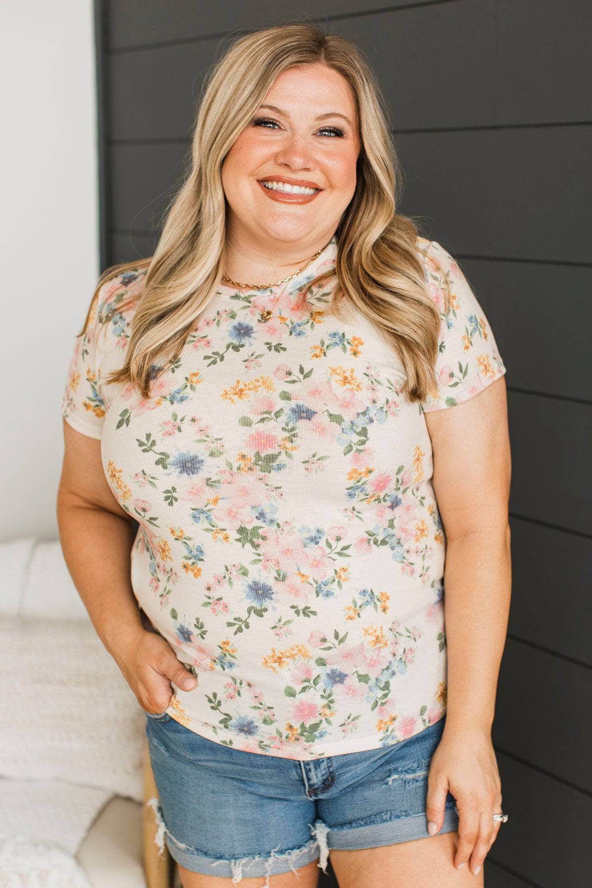 Songs Of Summer Floral Top- Ivory, Pink, & Blue