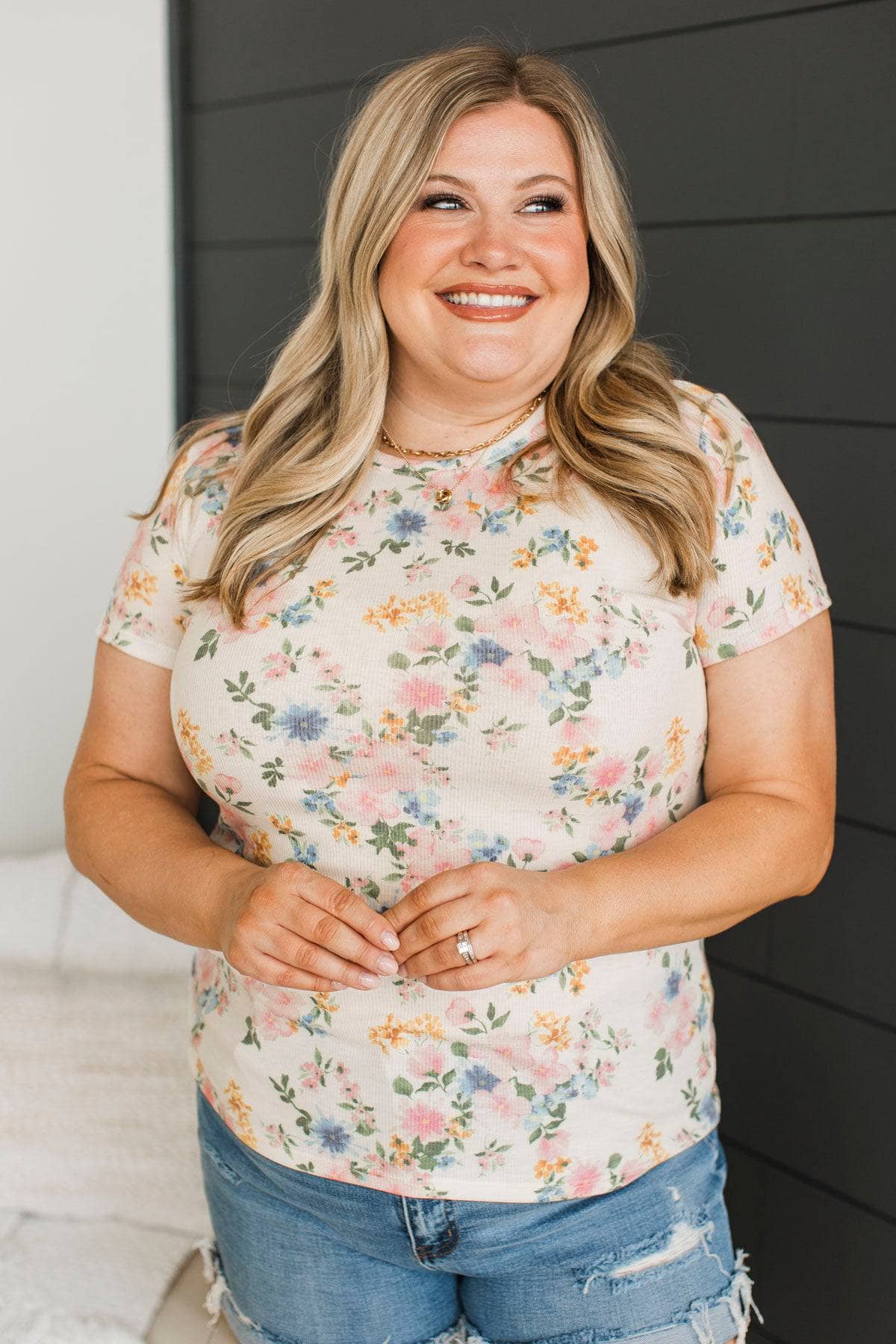 Songs Of Summer Floral Top- Ivory, Pink, & Blue - Image 3