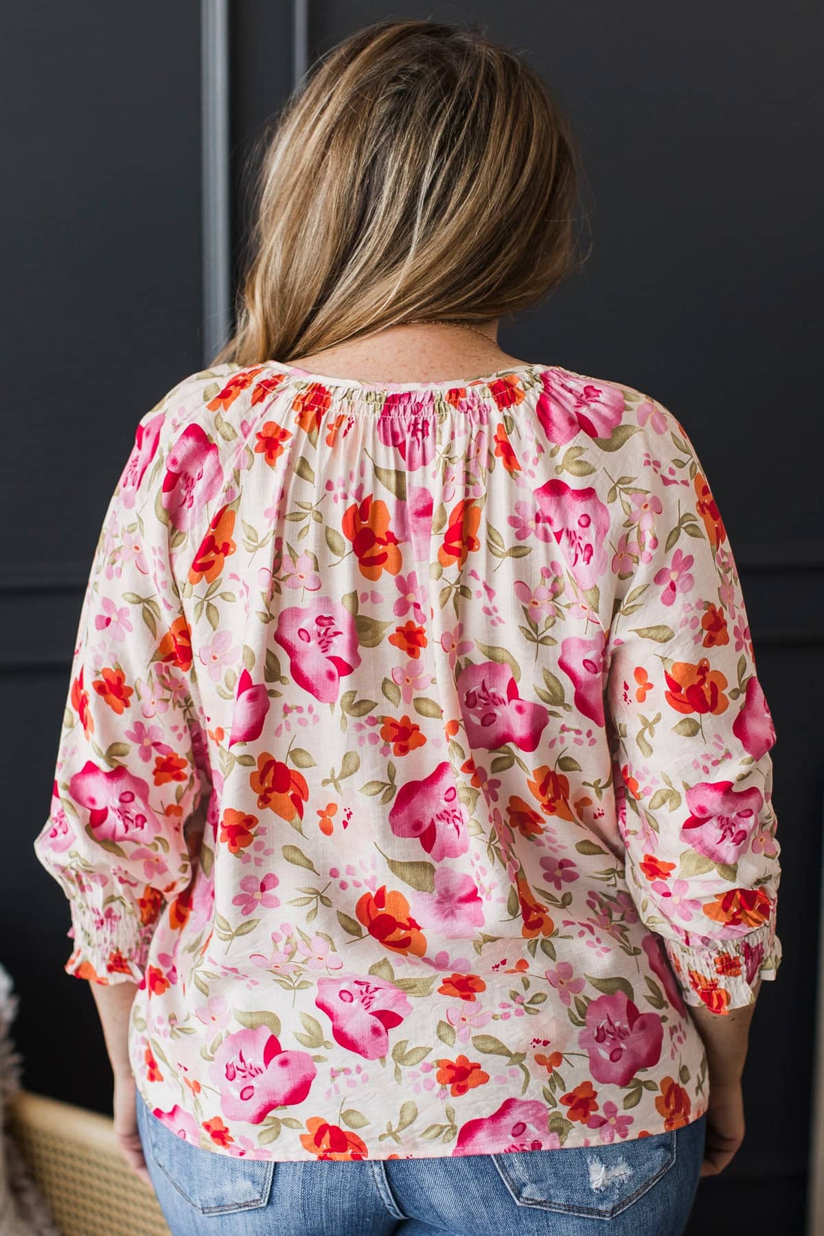 Sophisticated Ways Floral Blouse- Ivory & Fuchsia - Image 6