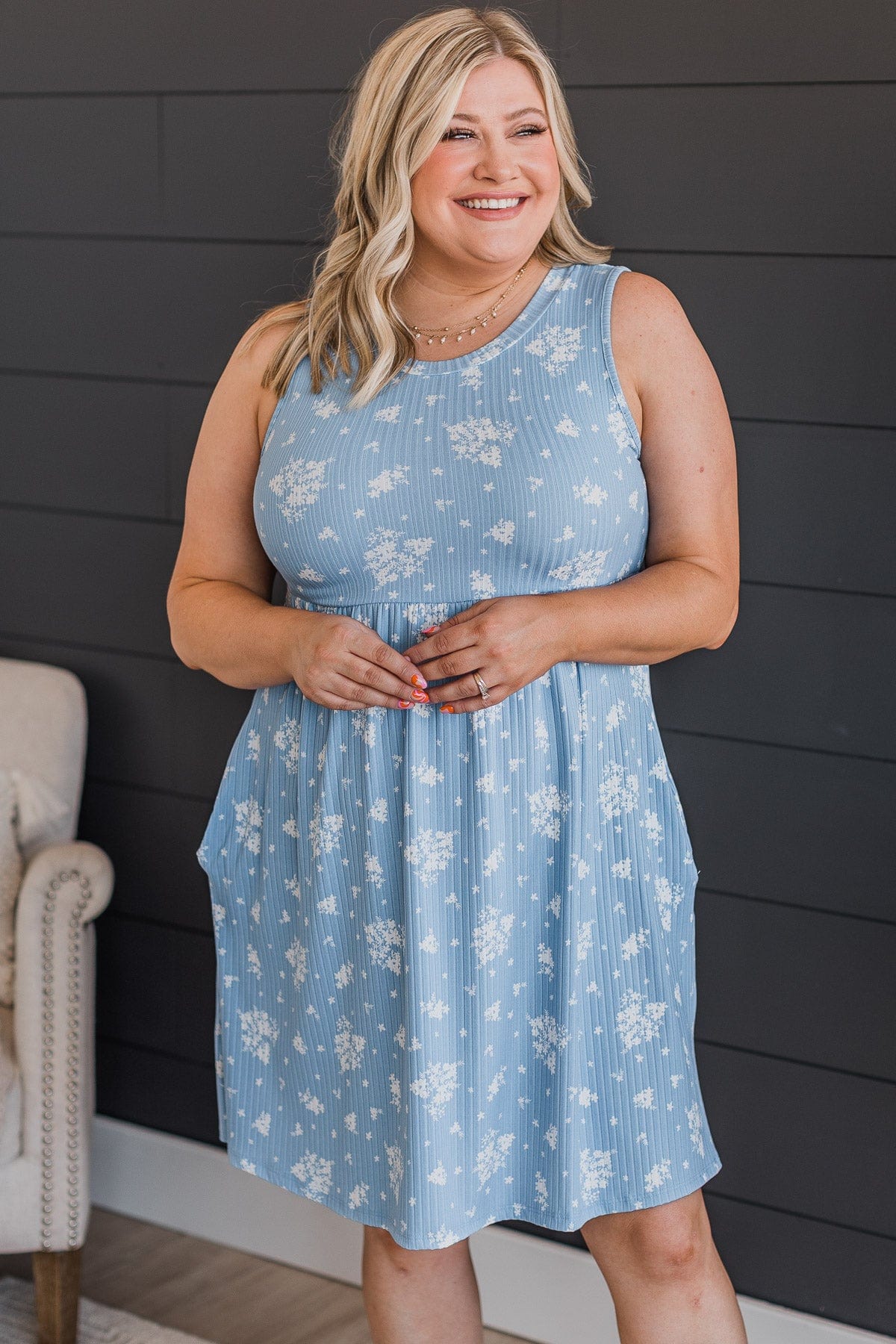 Sought After Floral Knit Dress- Blue - Image 4