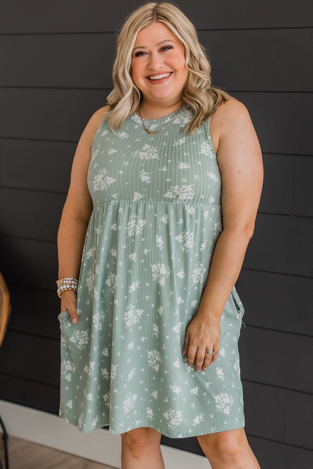 Sought After Floral Knit Dress- Dusty Sage - Image 2