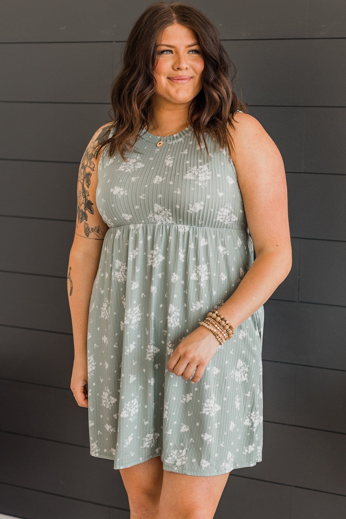 Sought After Floral Knit Dress- Dusty Sage - Image 6